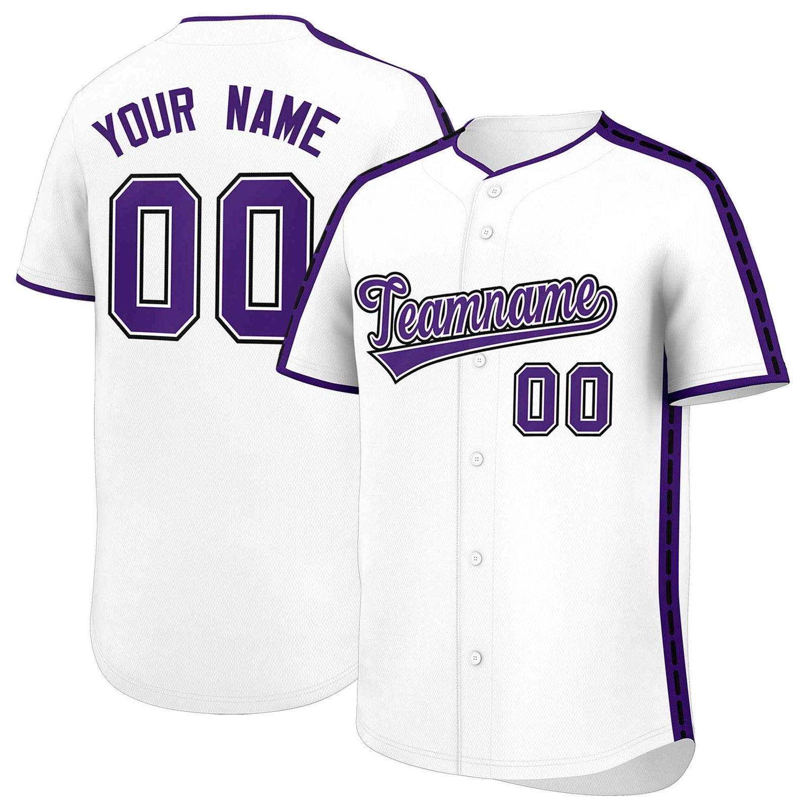 Custom White Purple Color Block Personalized Side Dotted Line Authentic Baseball Jersey