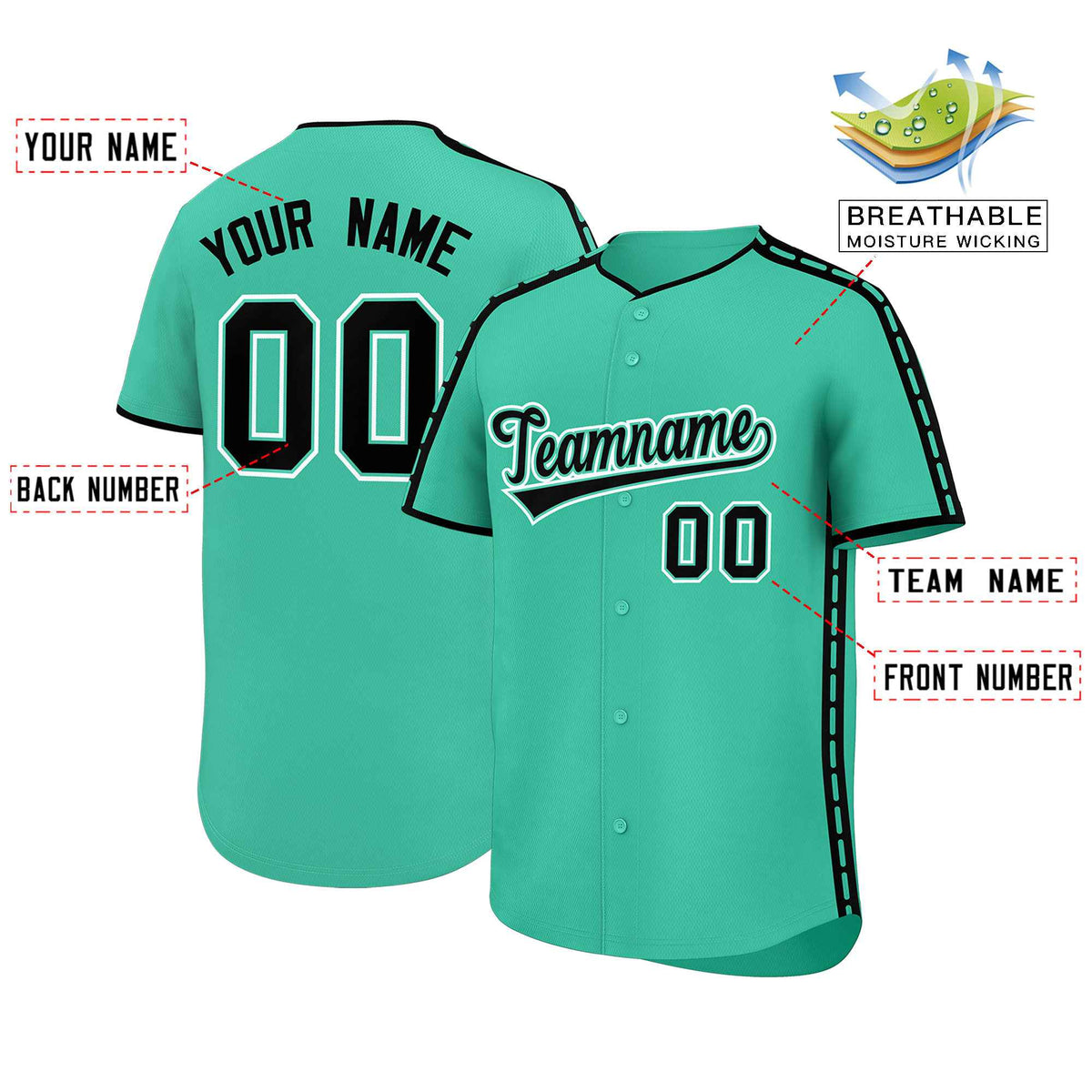 Custom Bright Green Black Color Block Personalized Side Dotted Line Authentic Baseball Jersey