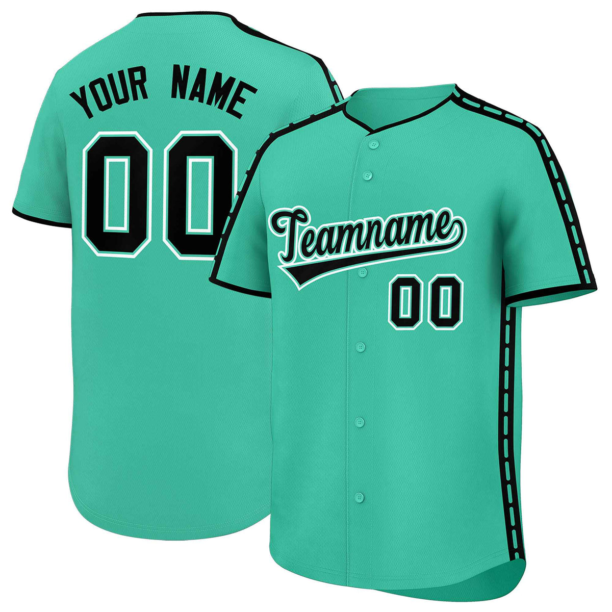 Custom Bright Green Black Color Block Personalized Side Dotted Line Authentic Baseball Jersey