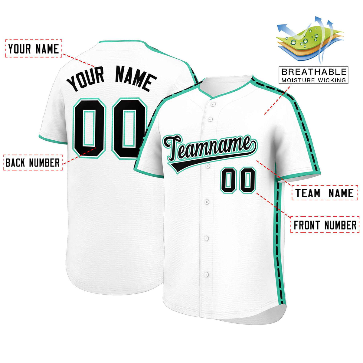 Custom White Bright Green Color Block Personalized Side Dotted Line Authentic Baseball Jersey
