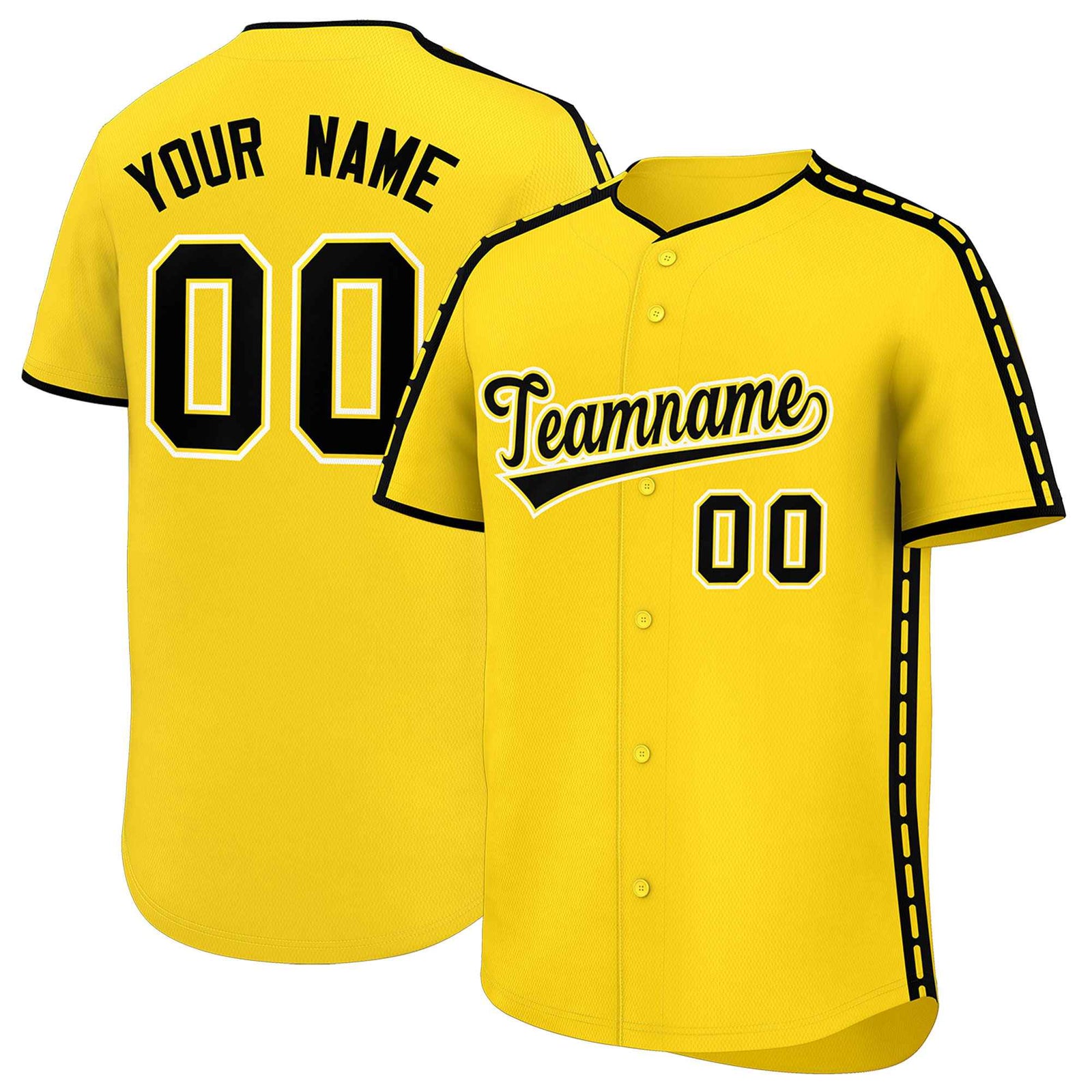 Custom Gold Black Color Block Personalized Side Dotted Line Authentic Baseball Jersey