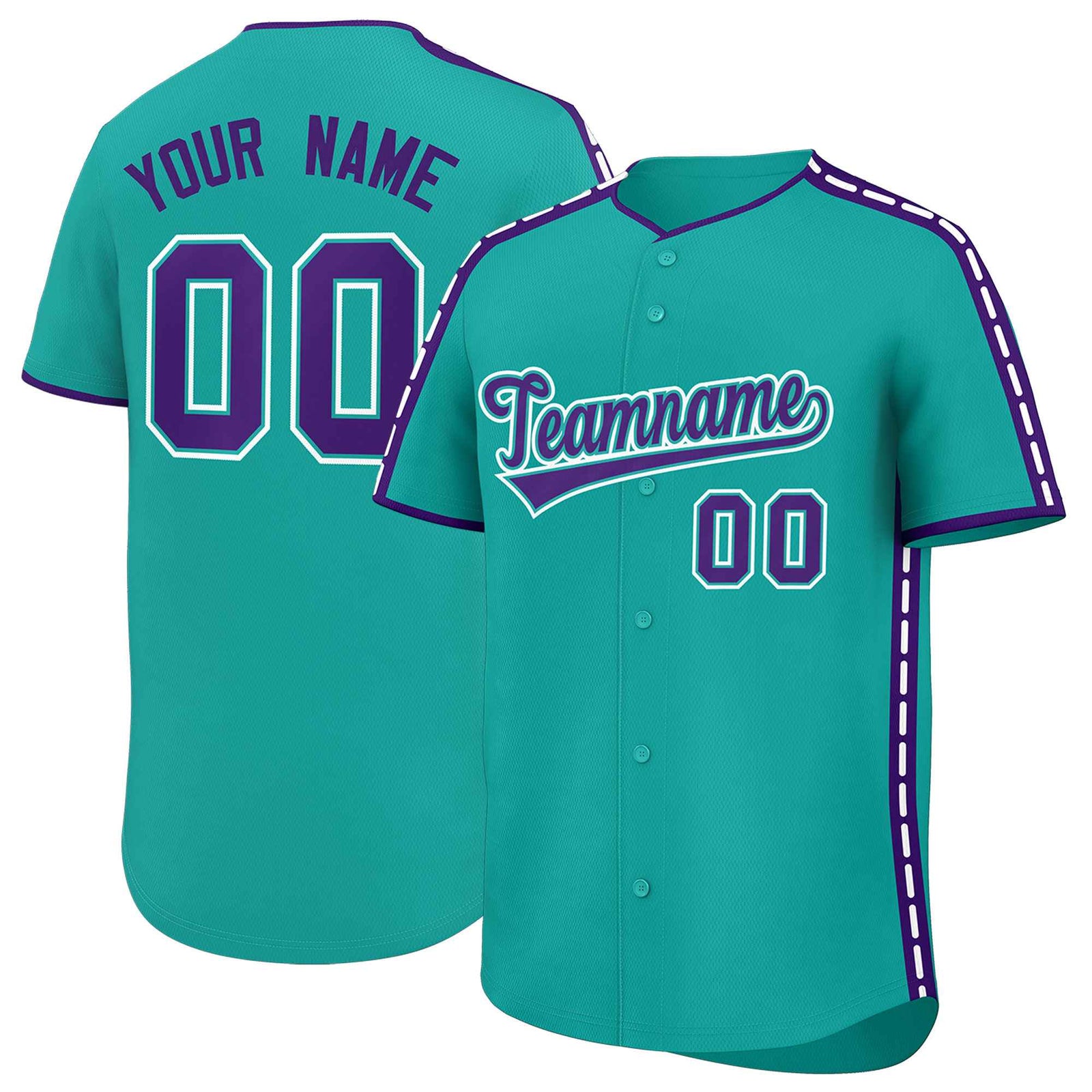 Custom Aqua Purple Color Block Personalized Side Dotted Line Authentic Baseball Jersey
