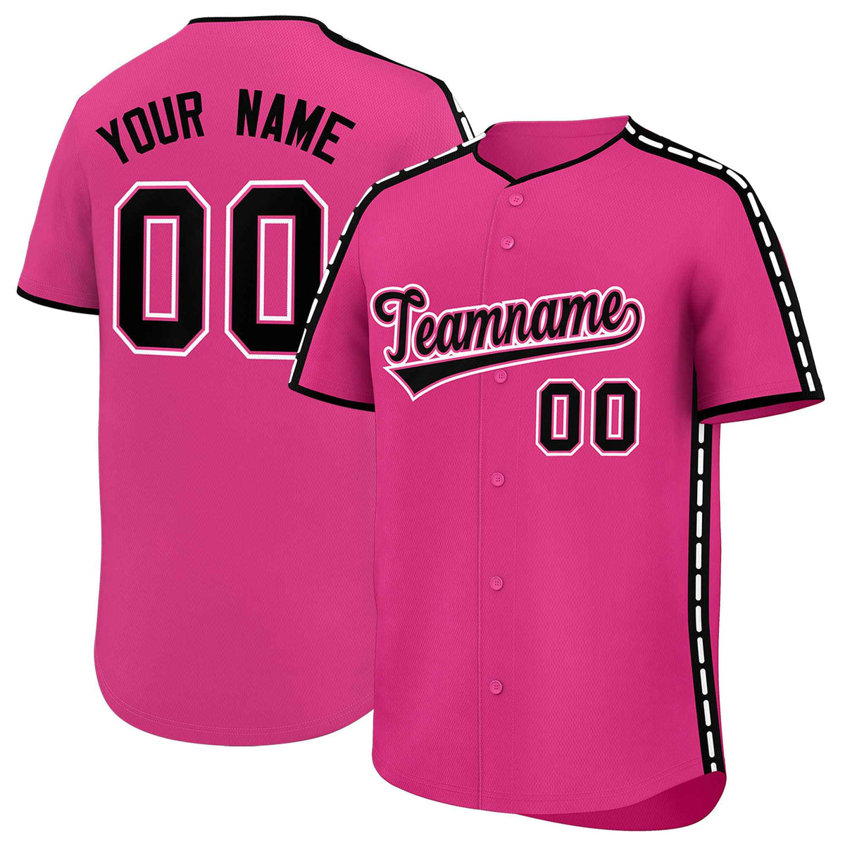 Custom Pink Black Color Block Personalized Side Dotted Line Authentic Baseball Jersey