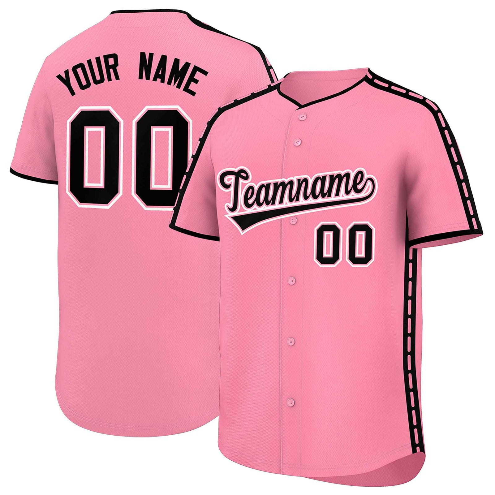 Custom Light Pink Black Color Block Personalized Side Dotted Line Authentic Baseball Jersey