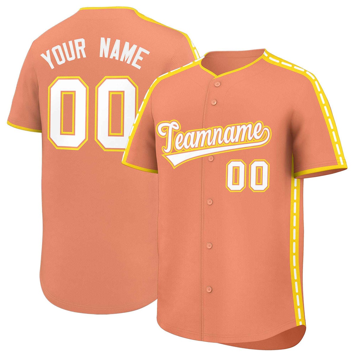 Custom Light Orange Gold Color Block Personalized Side Dotted Line Authentic Baseball Jersey