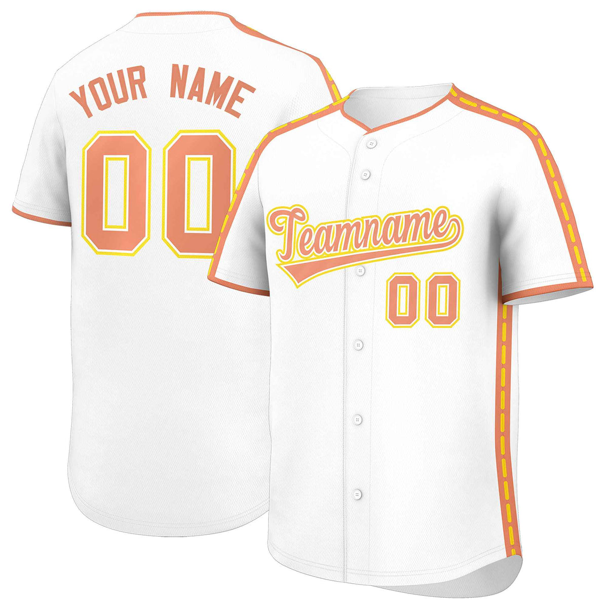 Custom White Light Orange Color Block Personalized Side Dotted Line Authentic Baseball Jersey