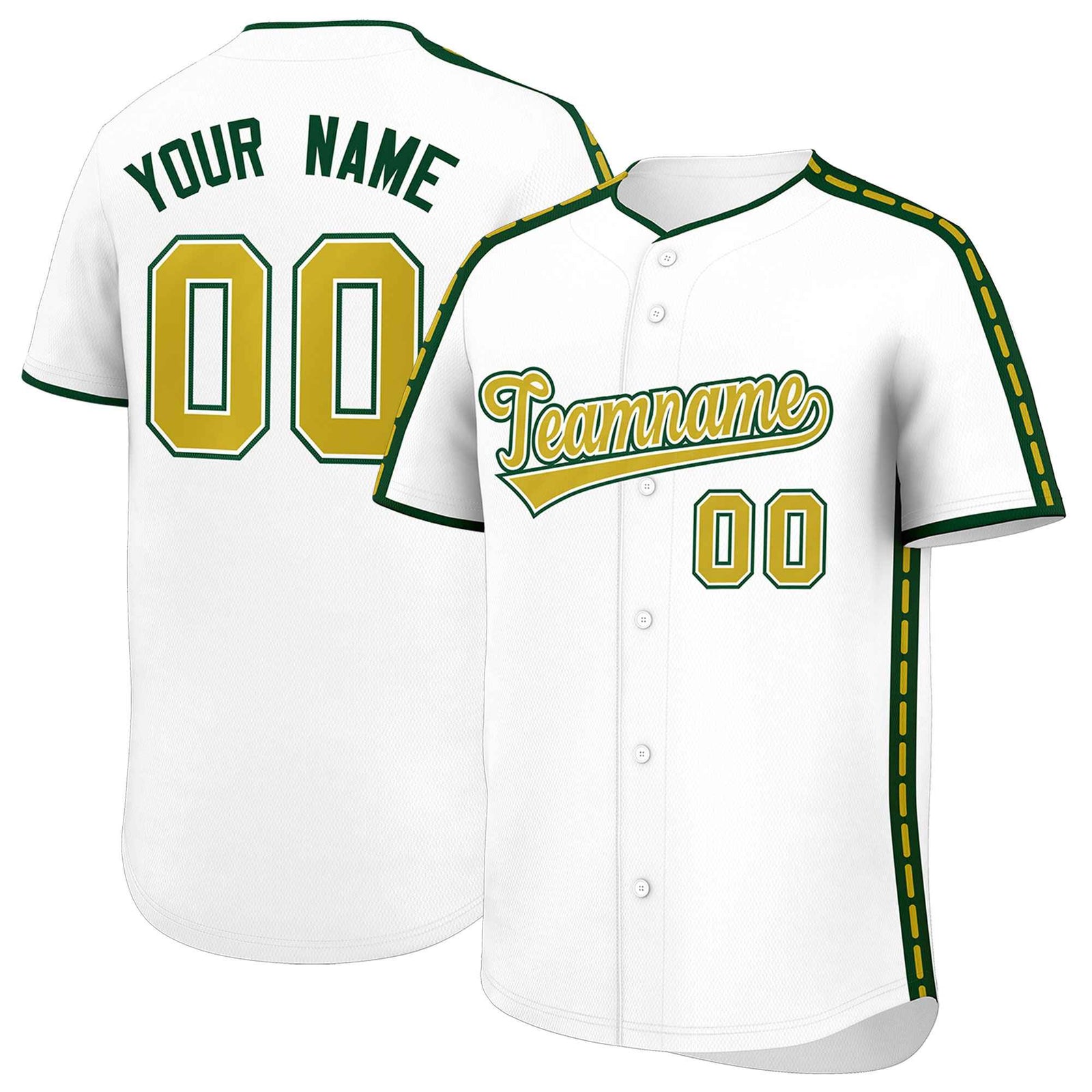 Custom White Green Color Block Personalized Side Dotted Line Authentic Baseball Jersey