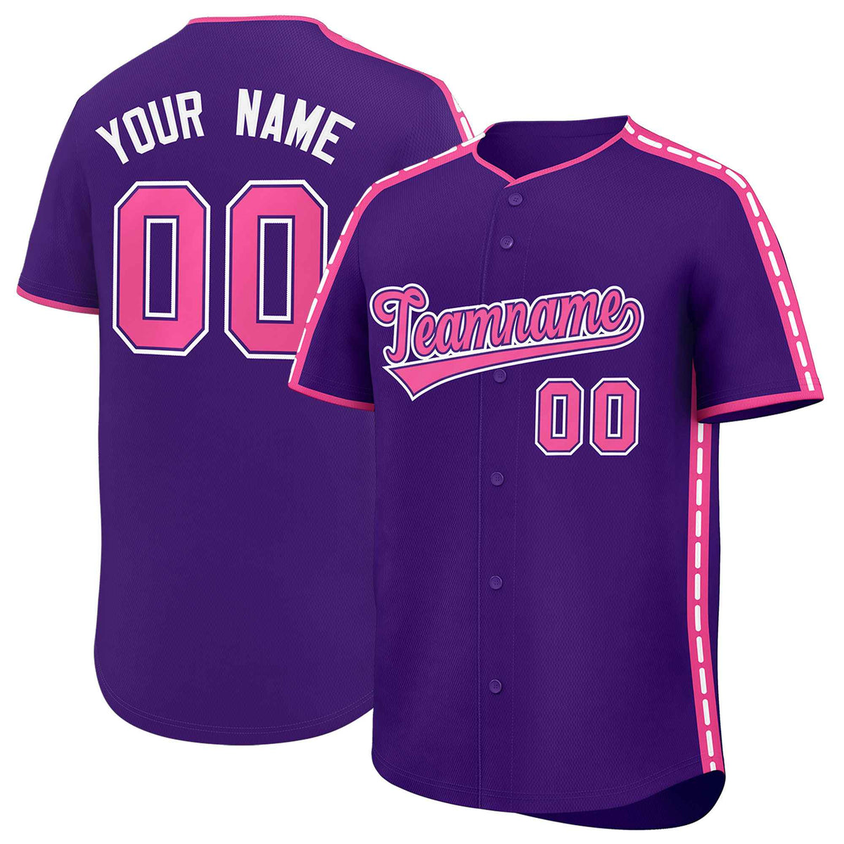 Custom Purple Pink Color Block Personalized Side Dotted Line Authentic Baseball Jersey