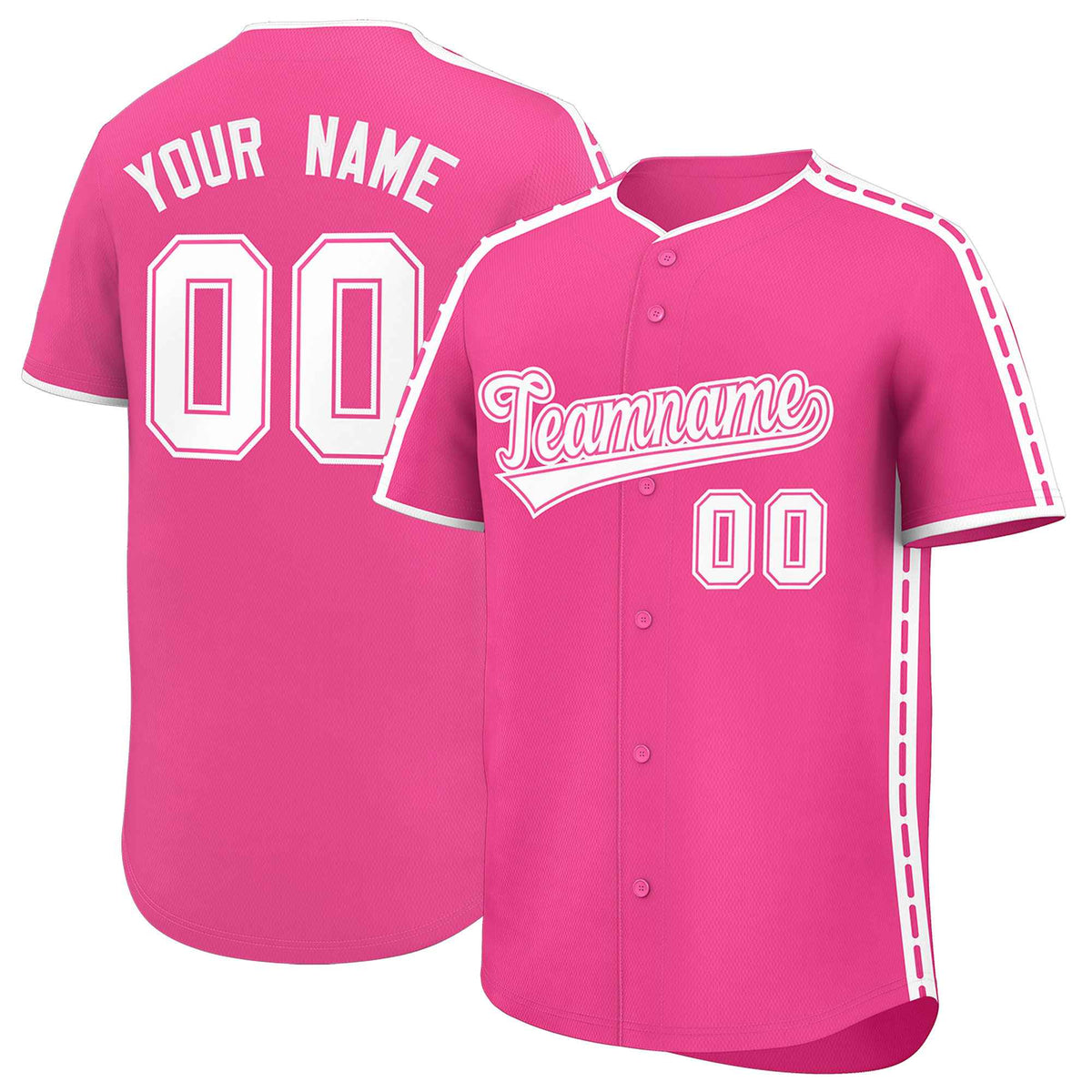 Custom Pink White Color Block Personalized Side Dotted Line Authentic Baseball Jersey