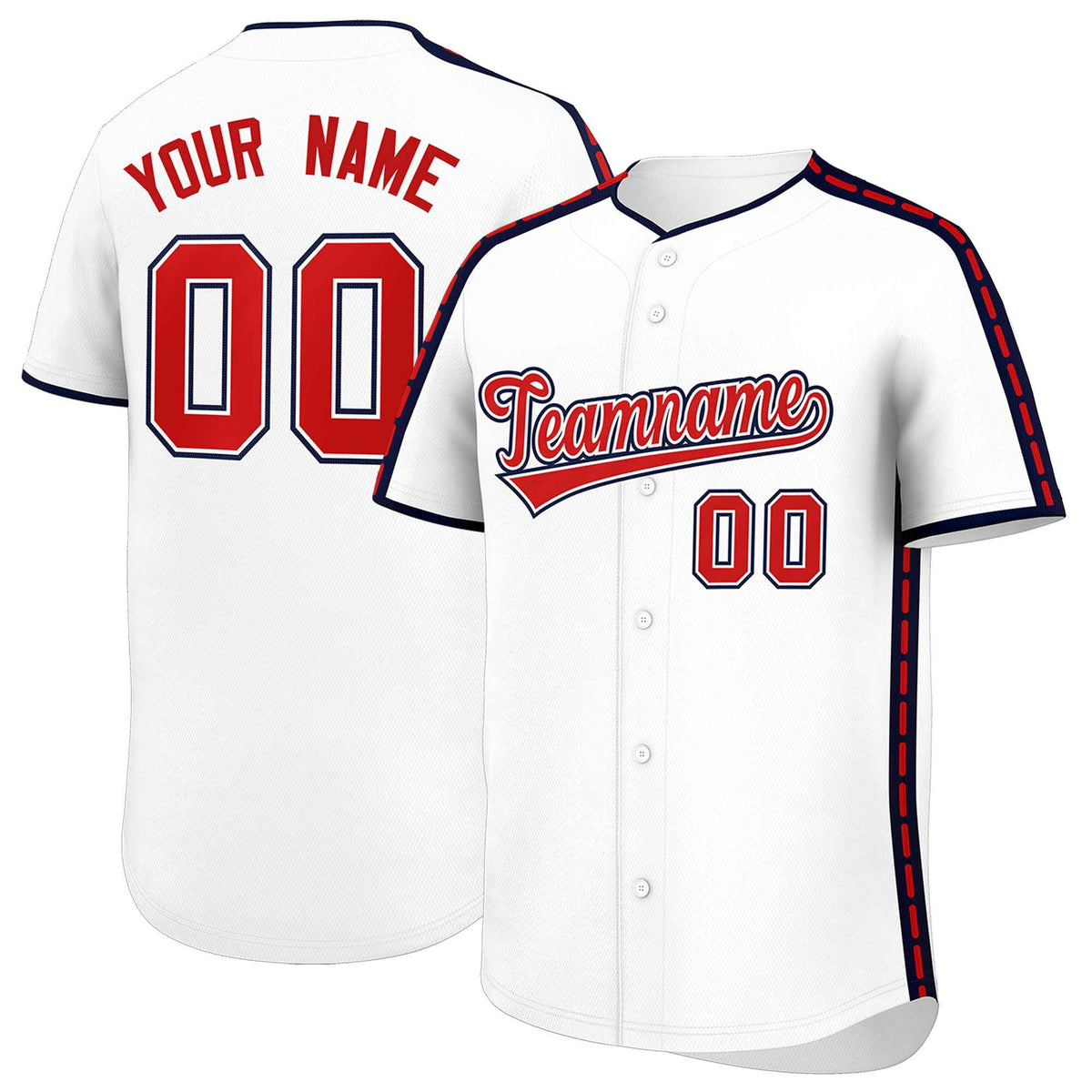 Custom White Navy Color Block Personalized Side Dotted Line Authentic Baseball Jersey