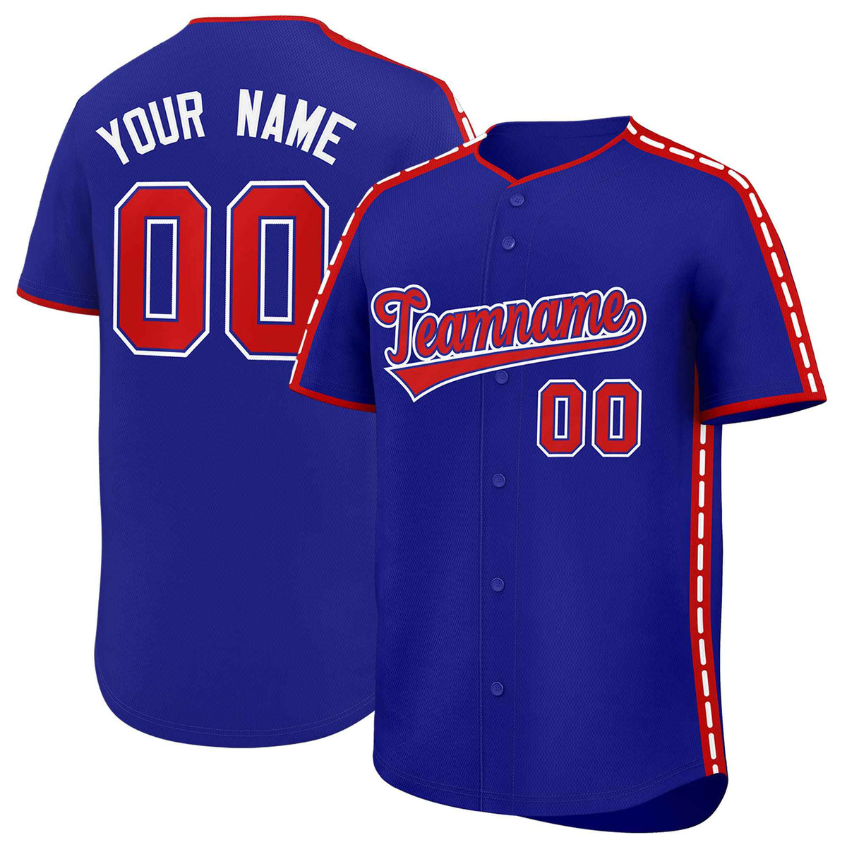 Custom Royal Red Color Block Personalized Side Dotted Line Authentic Baseball Jersey