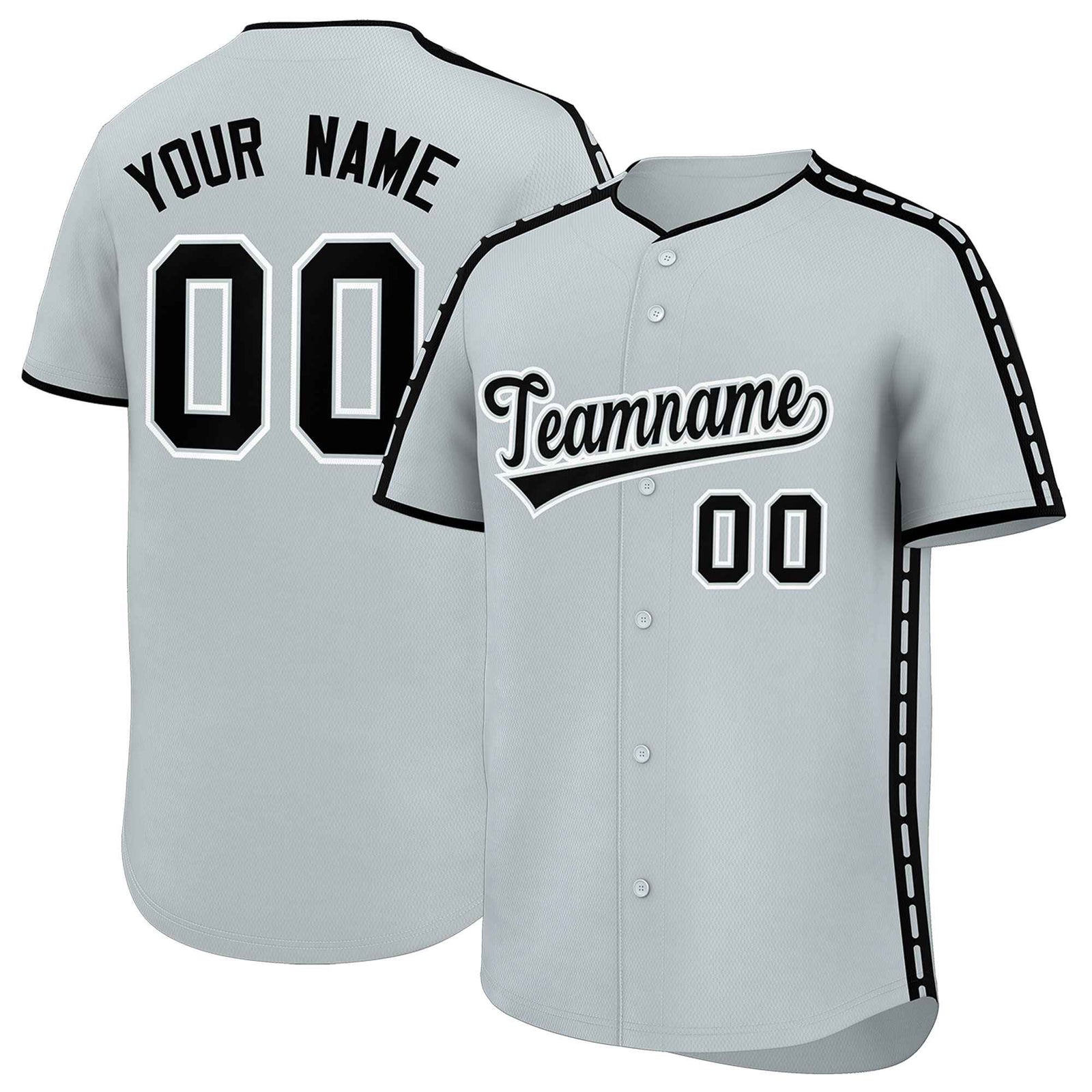 Custom Silver Black Color Block Personalized Side Dotted Line Authentic Baseball Jersey