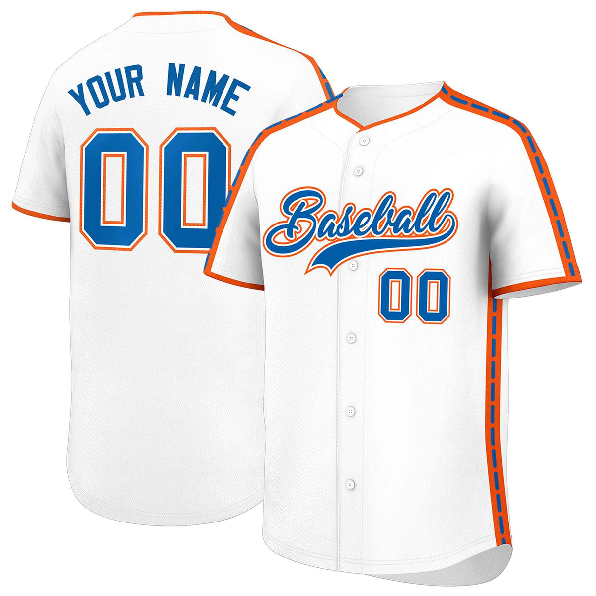 Custom White Orange Color Block Personalized Side Dotted Line Authentic Baseball Jersey