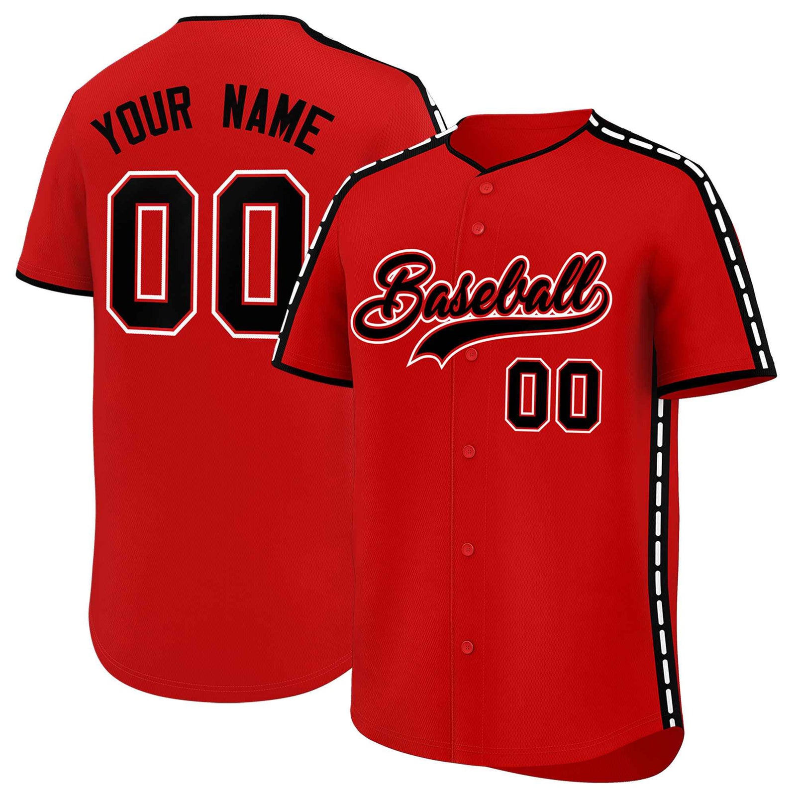 Custom Red Black Color Block Personalized Side Dotted Line Authentic Baseball Jersey