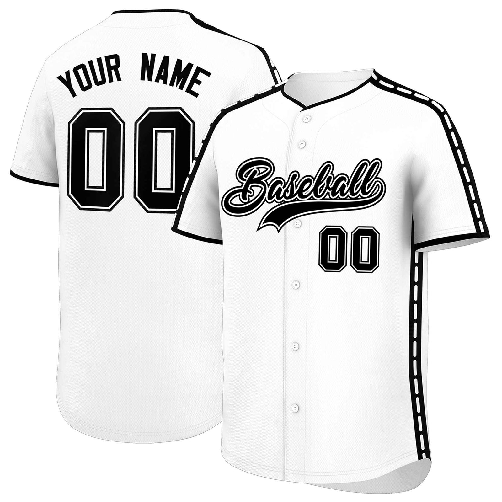 Custom White Black Color Block Personalized Side Dotted Line Authentic Baseball Jersey