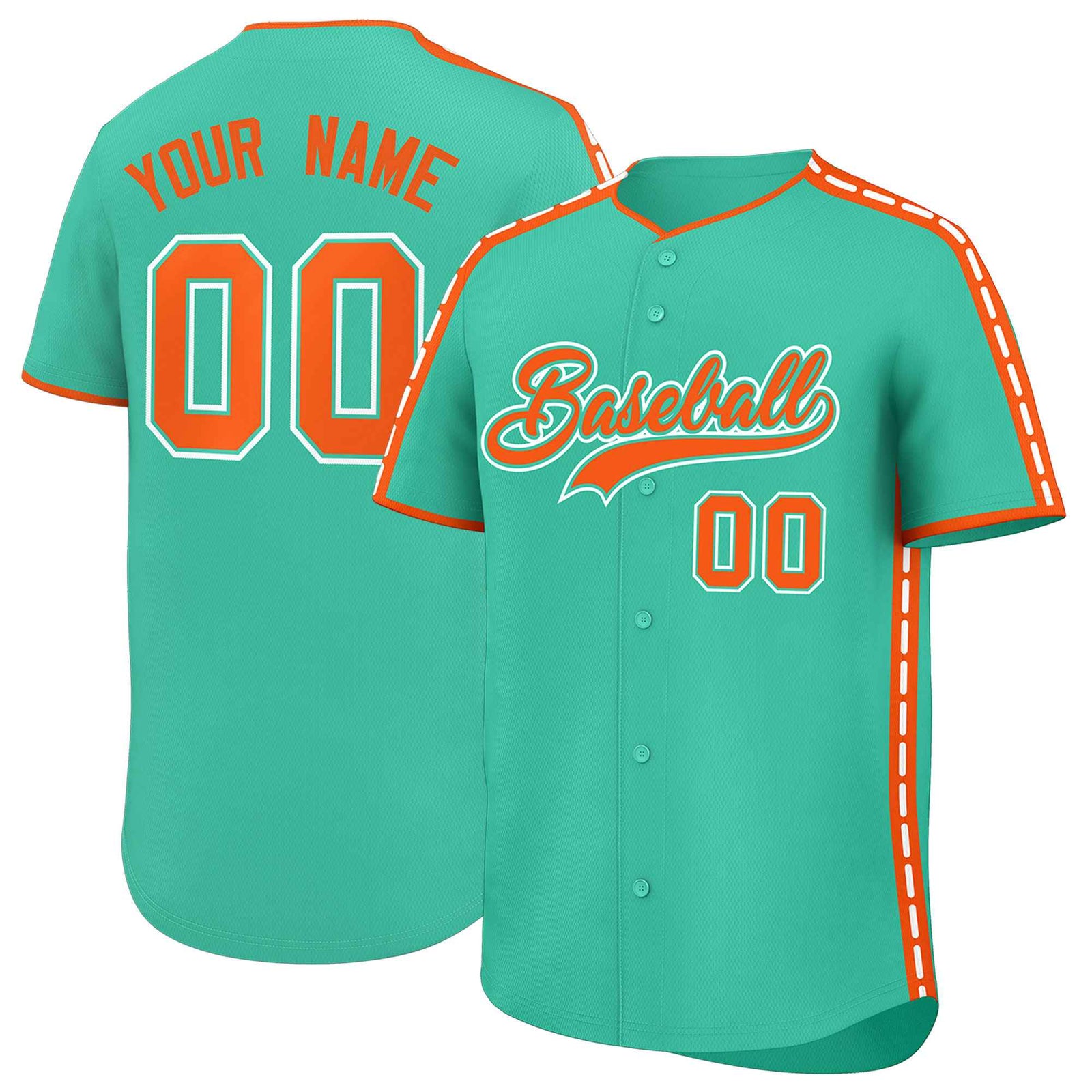Custom Bright Green Orange Color Block Personalized Side Dotted Line Authentic Baseball Jersey