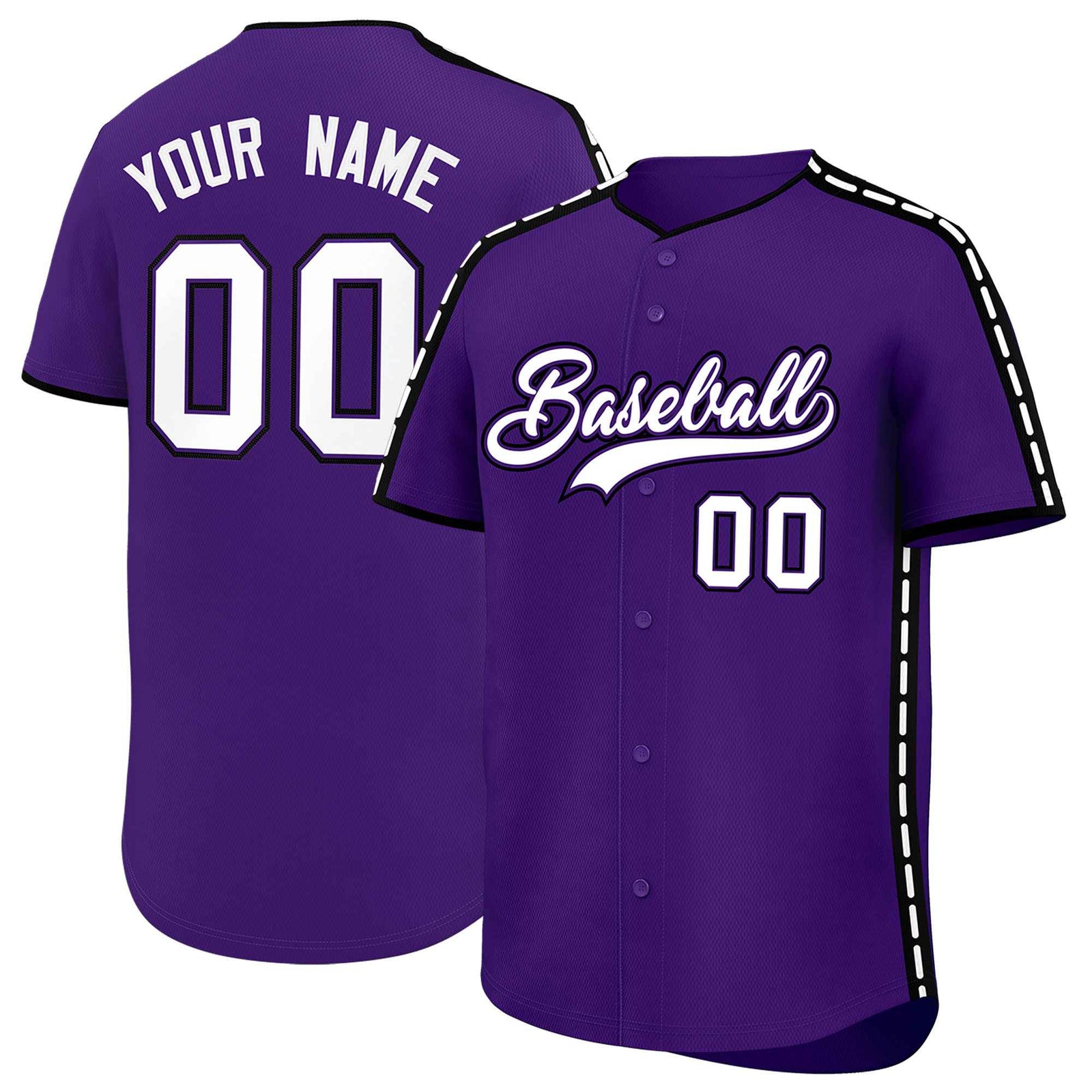 Custom Purple Black Color Block Personalized Side Dotted Line Authentic Baseball Jersey