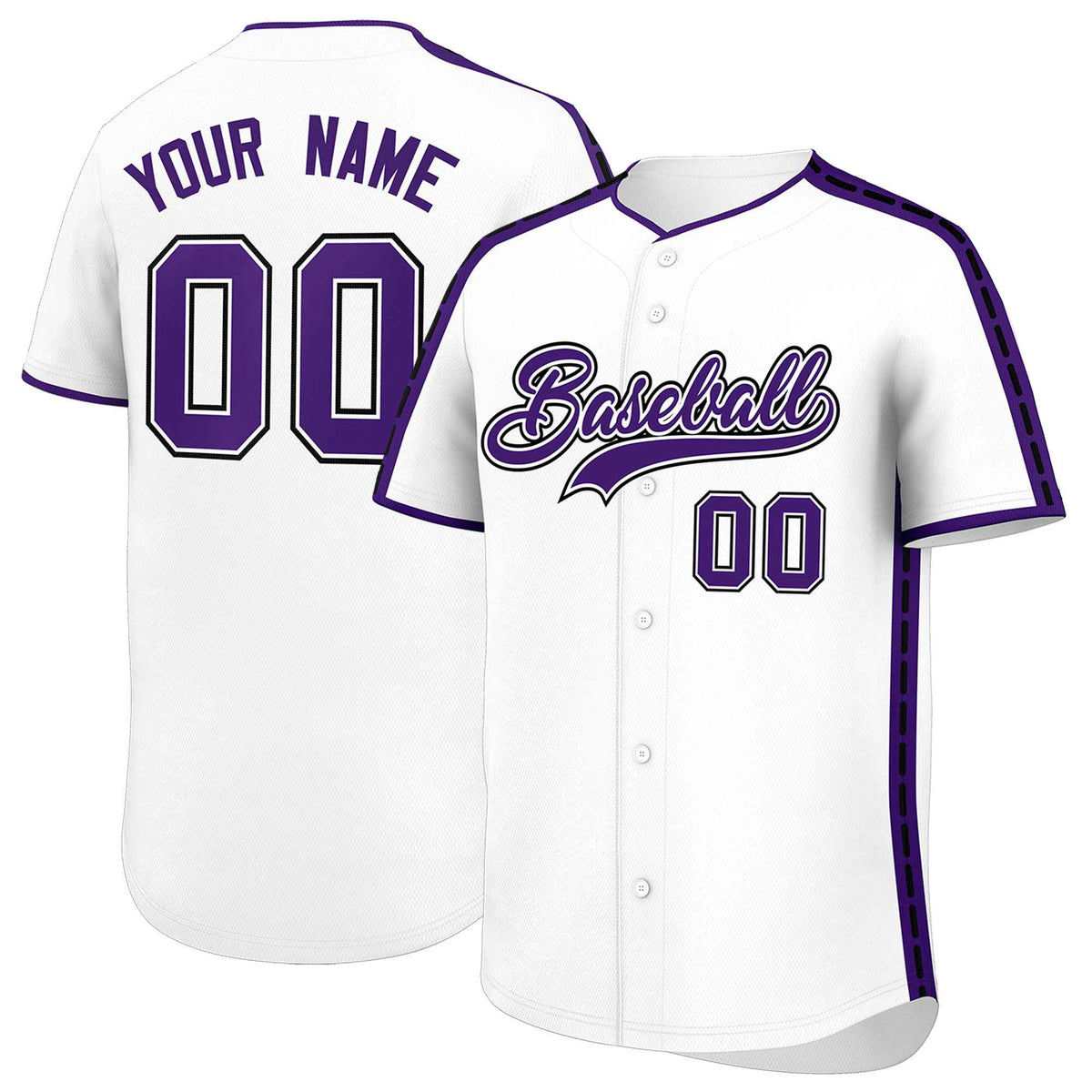 Custom White Purple Color Block Personalized Side Dotted Line Authentic Baseball Jersey