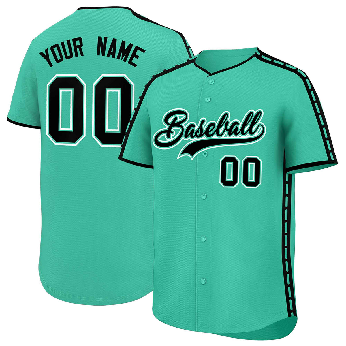 Custom Bright Green Black Color Block Personalized Side Dotted Line Authentic Baseball Jersey