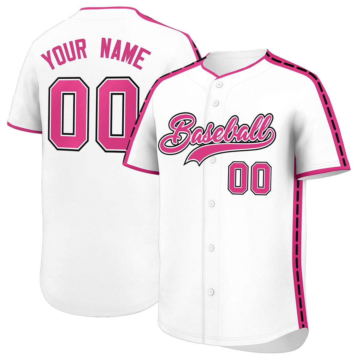 Custom White Pink Color Block Personalized Side Dotted Line Authentic Baseball Jersey