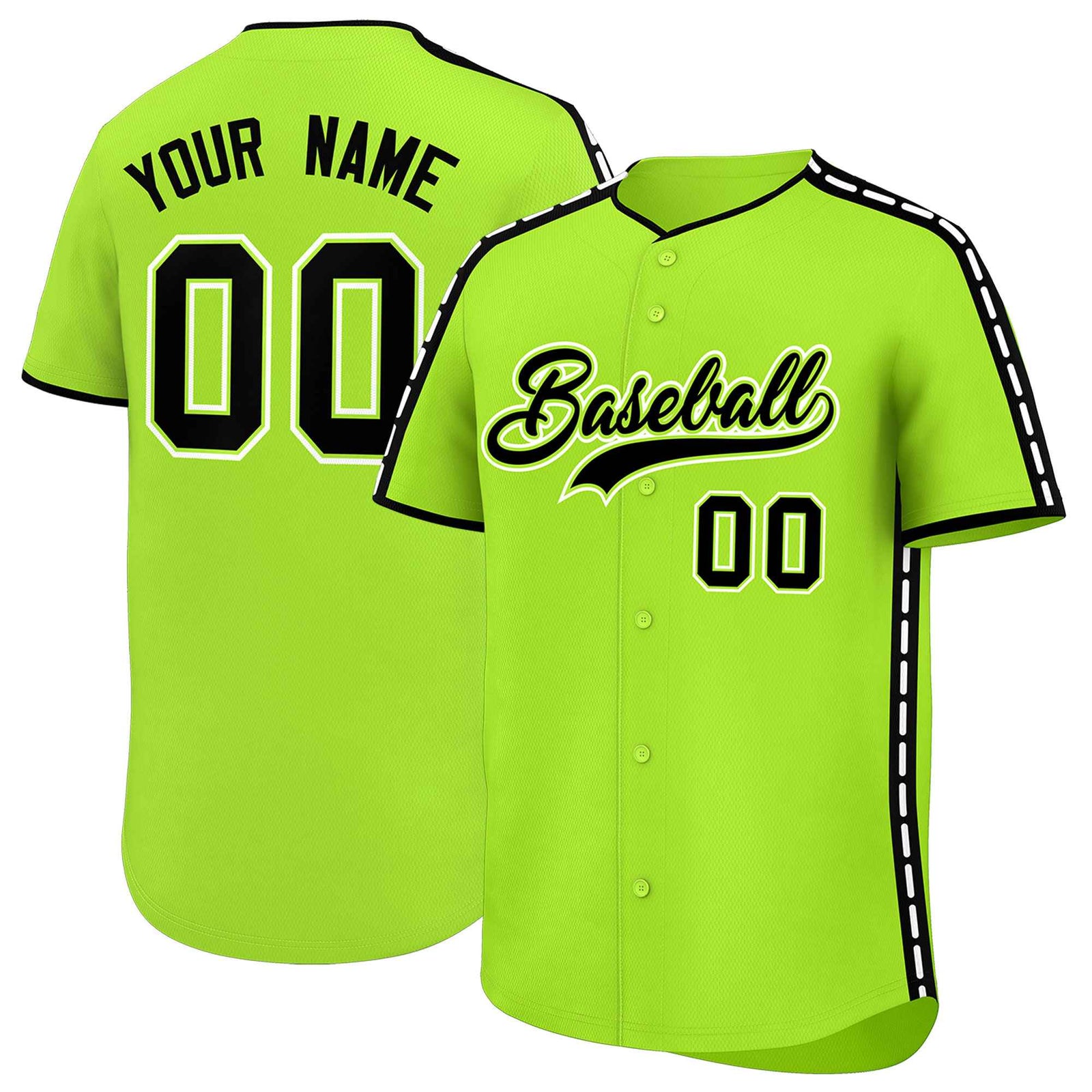 Custom Light Green Black Color Block Personalized Side Dotted Line Authentic Baseball Jersey