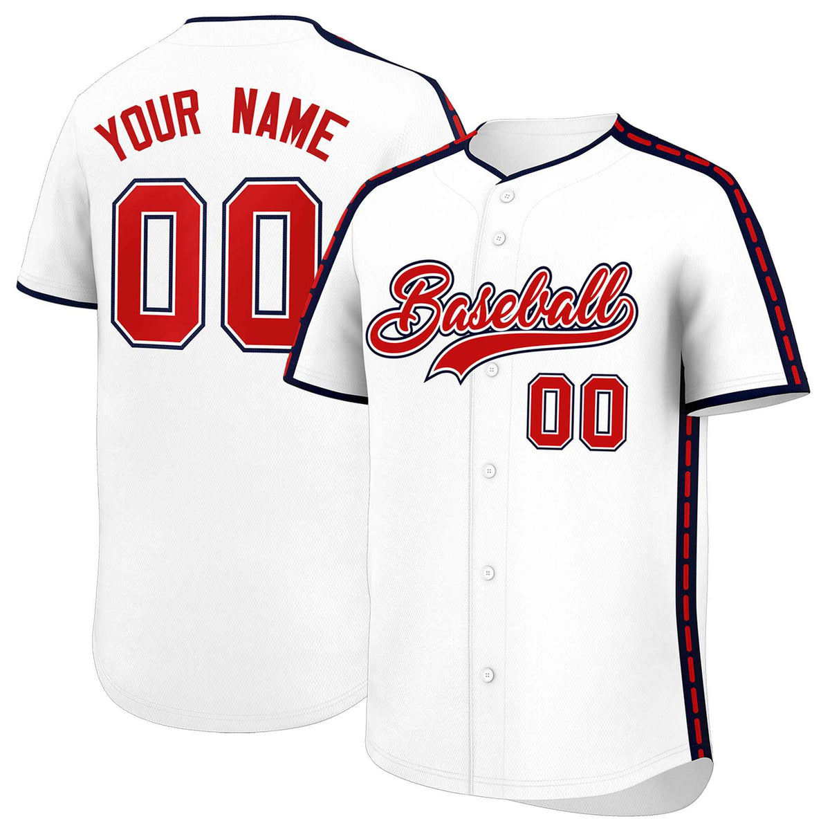 Custom White Navy Color Block Personalized Side Dotted Line Authentic Baseball Jersey