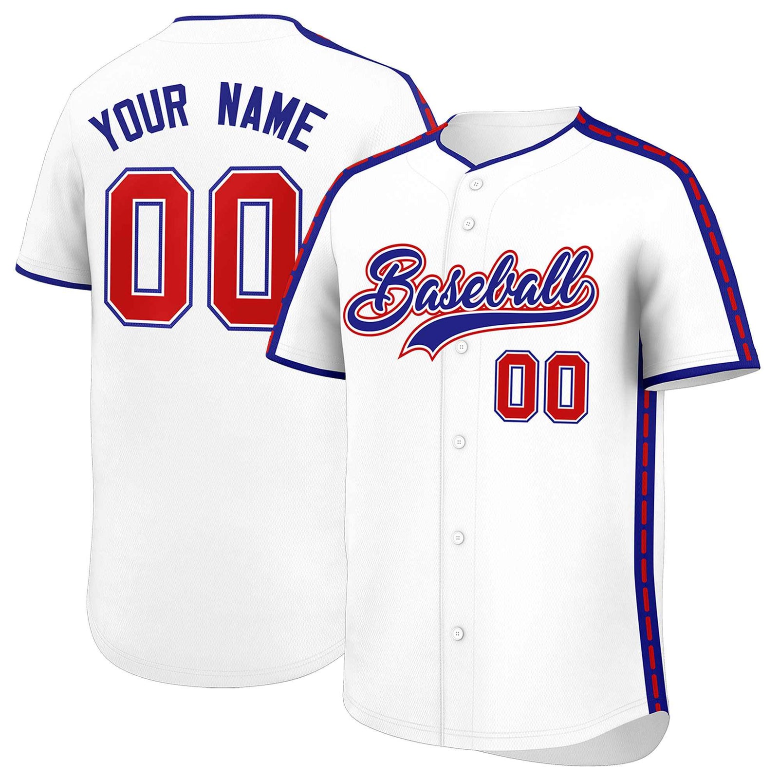 Custom White Royal Color Block Personalized Side Dotted Line Authentic Baseball Jersey