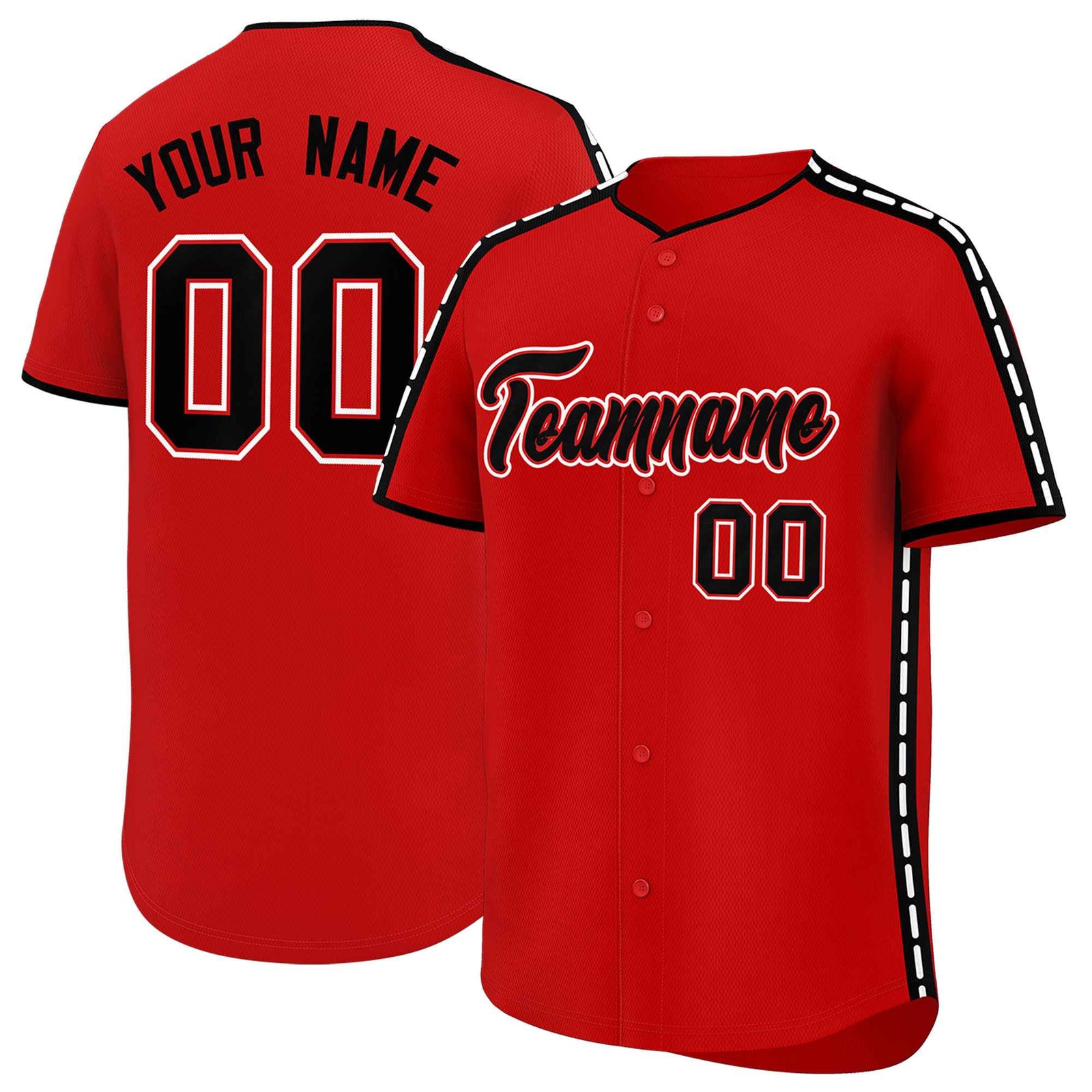 Custom Red Black Color Block Personalized Side Dotted Line Authentic Baseball Jersey