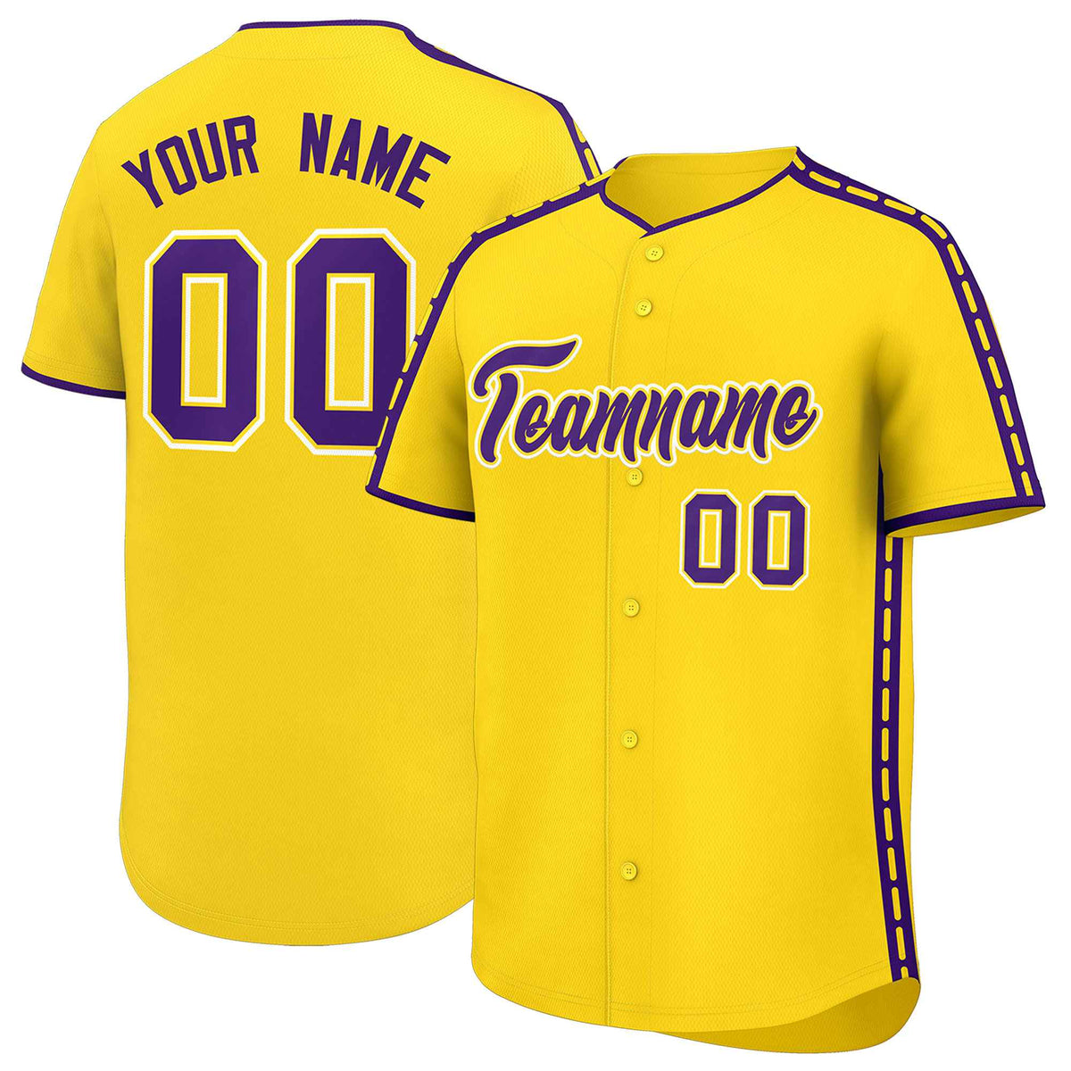 Custom Gold Purple Color Block Personalized Side Dotted Line Authentic Baseball Jersey