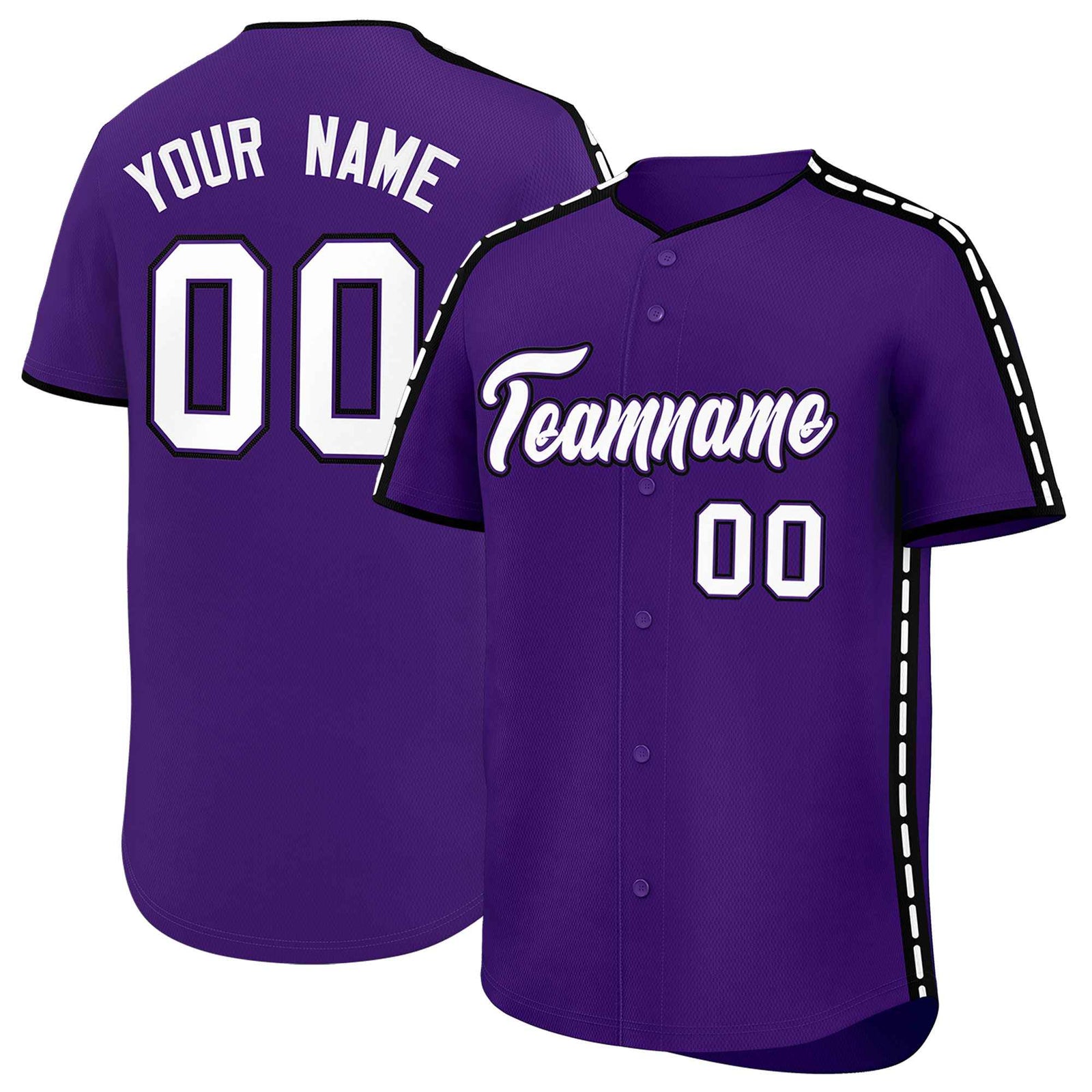 Custom Purple Black Color Block Personalized Side Dotted Line Authentic Baseball Jersey