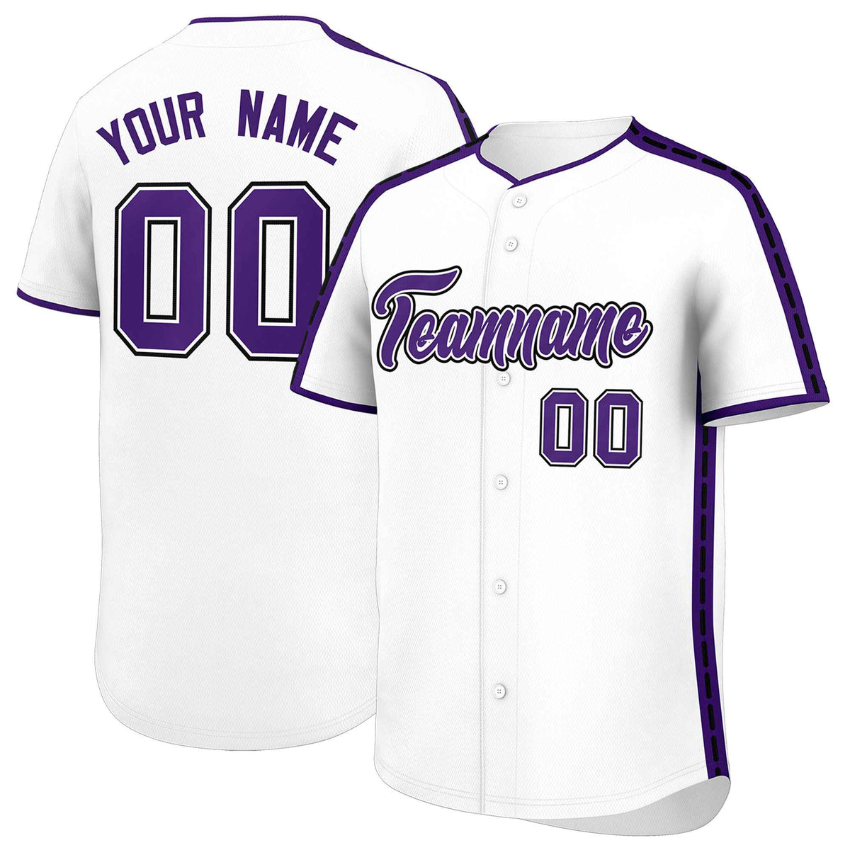 Custom White Purple Color Block Personalized Side Dotted Line Authentic Baseball Jersey