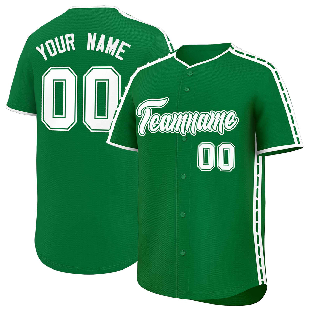 Custom Kelly Green White Color Block Personalized Side Dotted Line Authentic Baseball Jersey