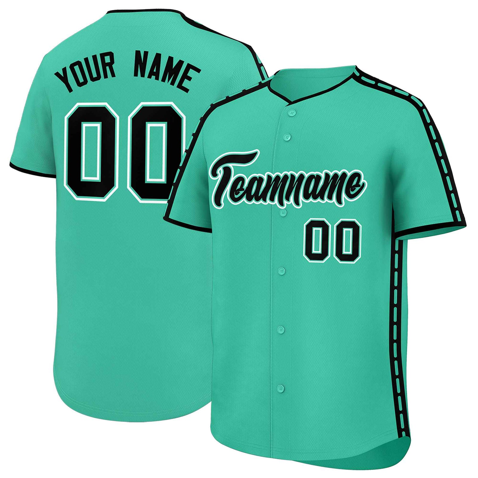 Custom Bright Green Black Color Block Personalized Side Dotted Line Authentic Baseball Jersey