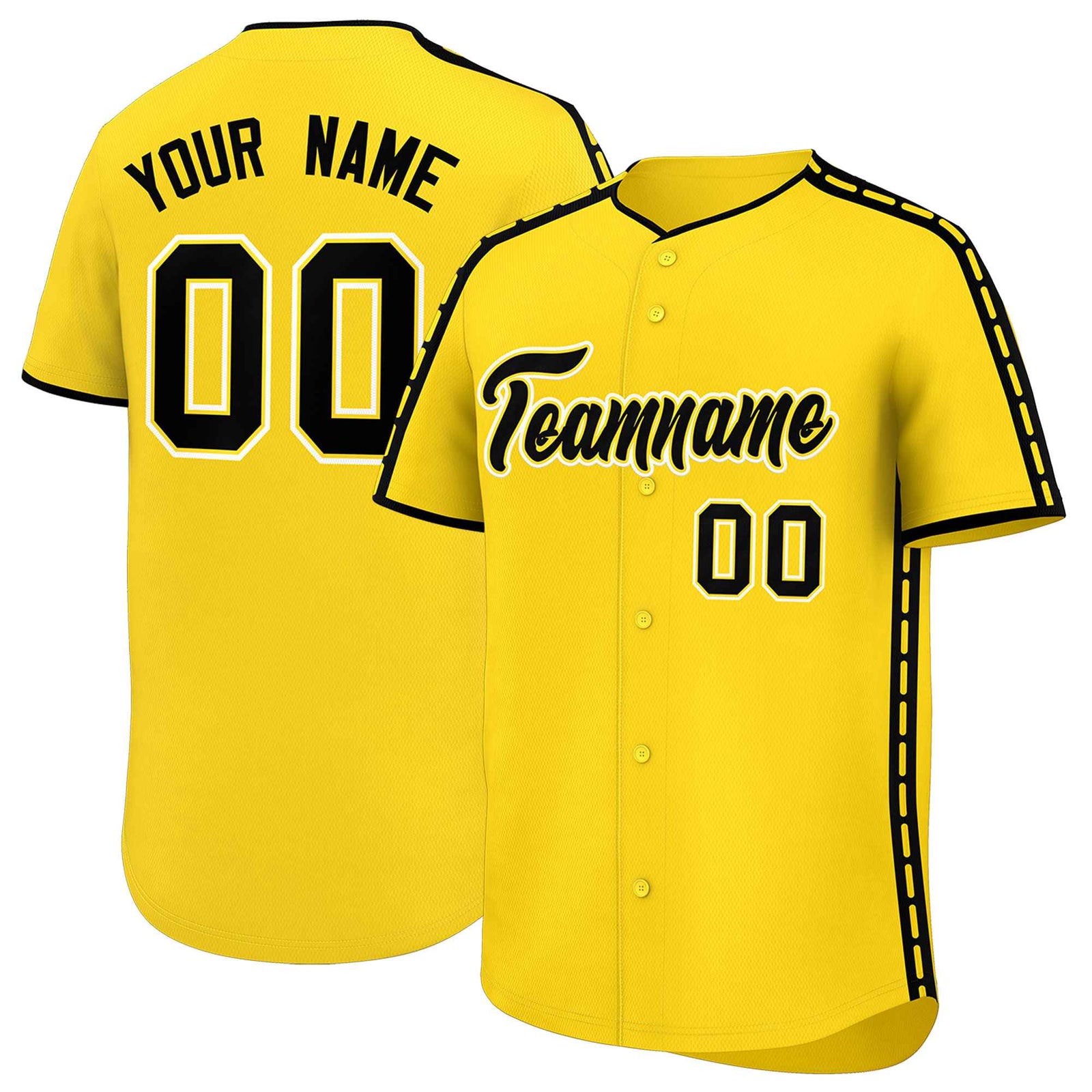 Custom Gold Black Color Block Personalized Side Dotted Line Authentic Baseball Jersey