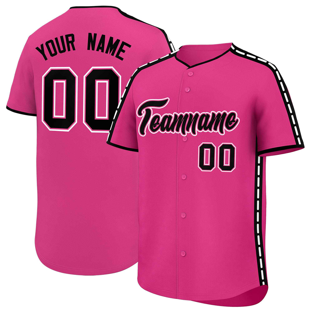 Custom Pink Black Color Block Personalized Side Dotted Line Authentic Baseball Jersey