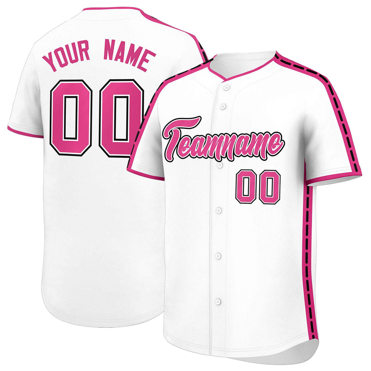 Custom White Pink Color Block Personalized Side Dotted Line Authentic Baseball Jersey