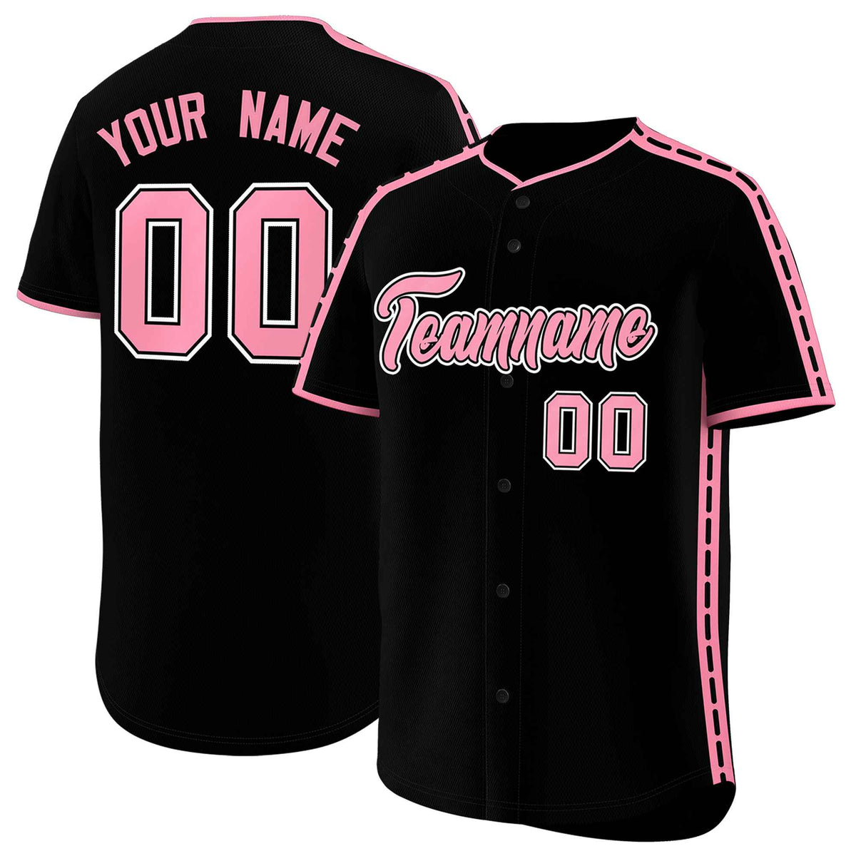 Custom Black Light Pink Color Block Personalized Side Dotted Line Authentic Baseball Jersey