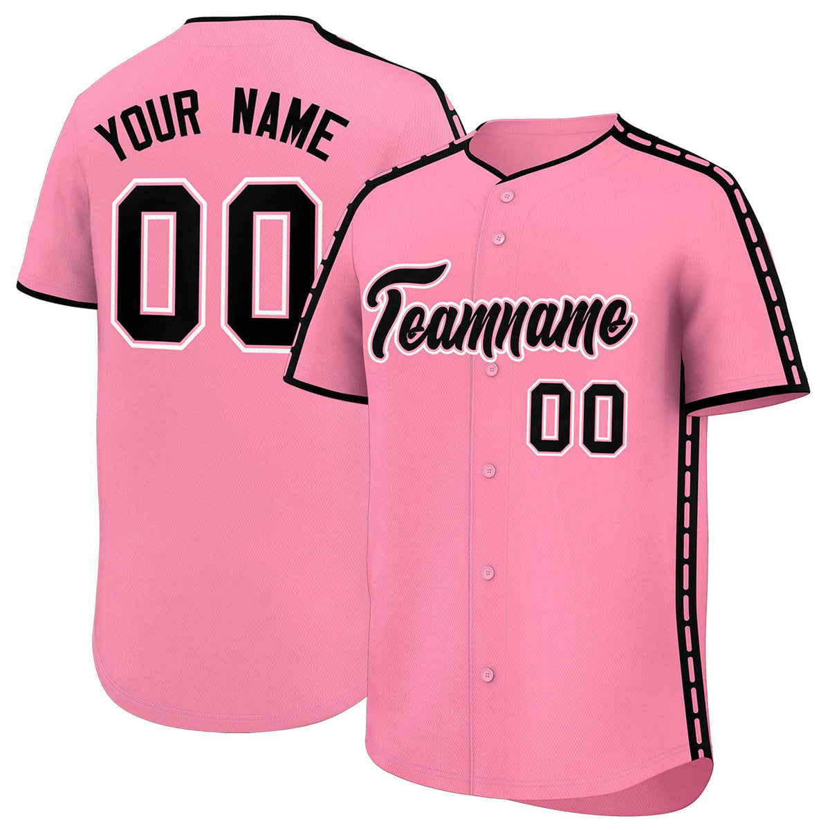 Custom Light Pink Black Color Block Personalized Side Dotted Line Authentic Baseball Jersey