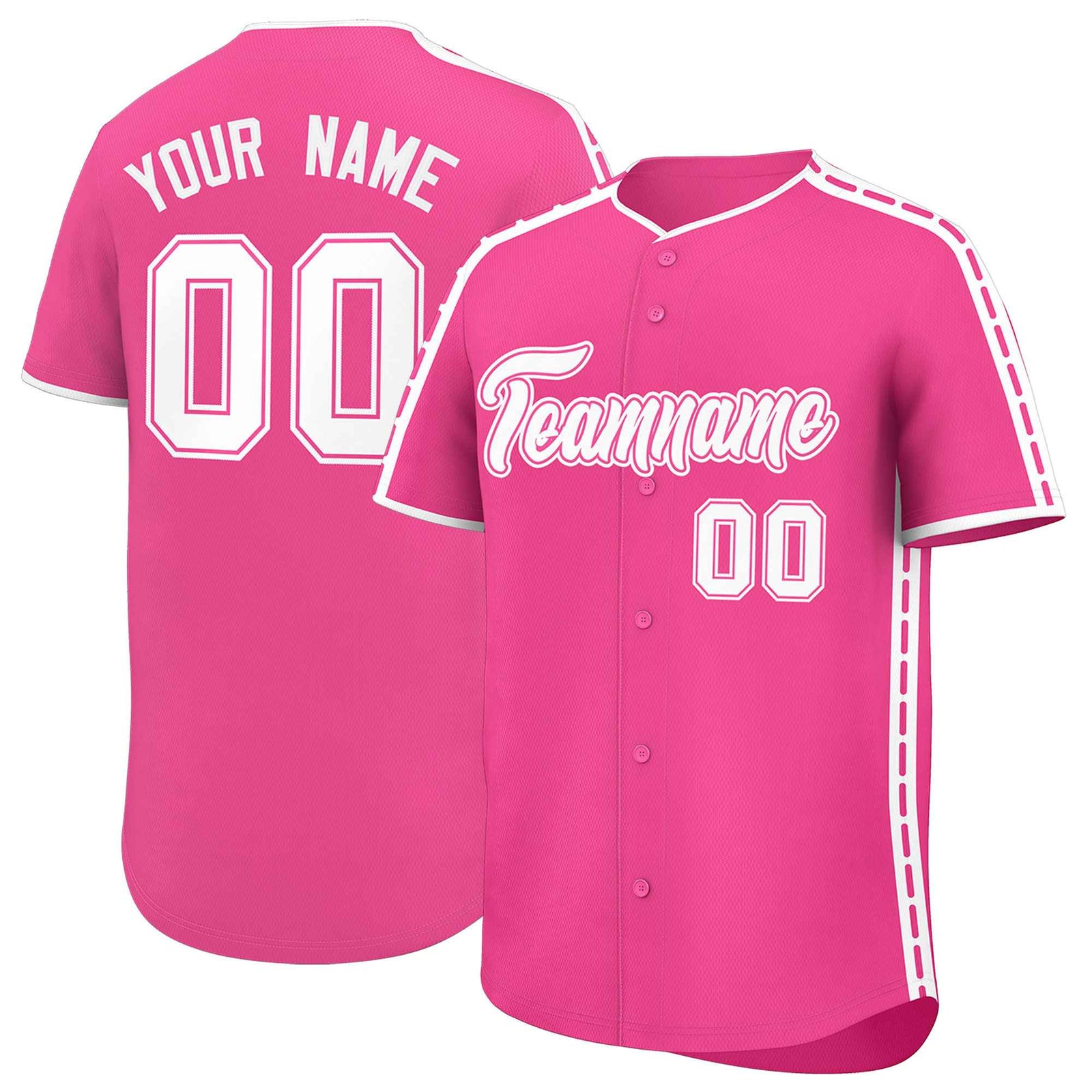 Custom Pink White Color Block Personalized Side Dotted Line Authentic Baseball Jersey