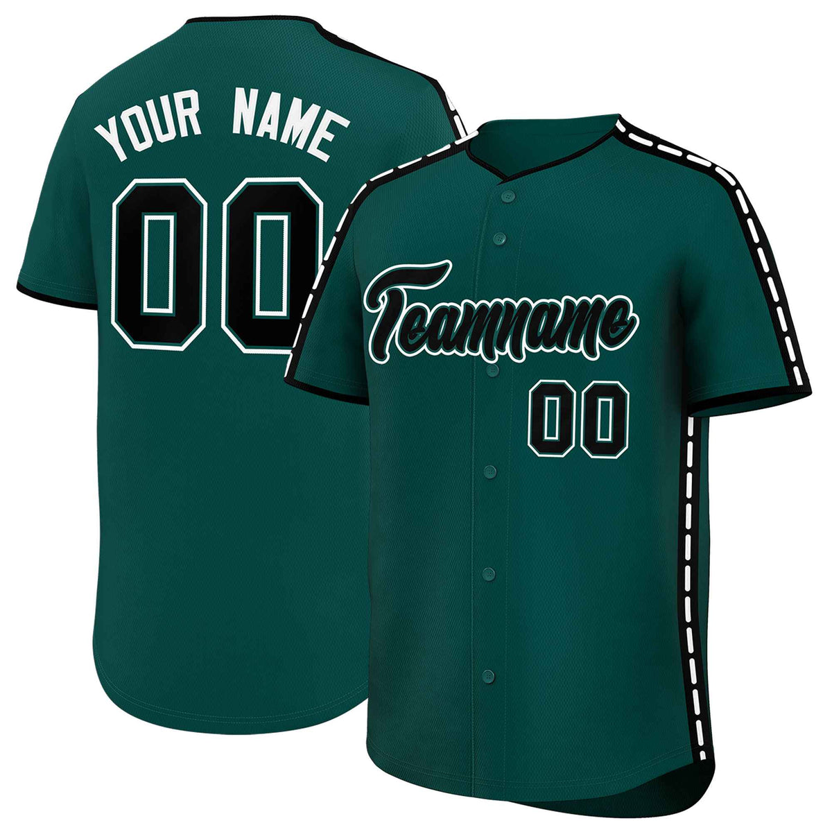 Custom Midnight Green Black Color Block Personalized Side Dotted Line Authentic Baseball Jersey