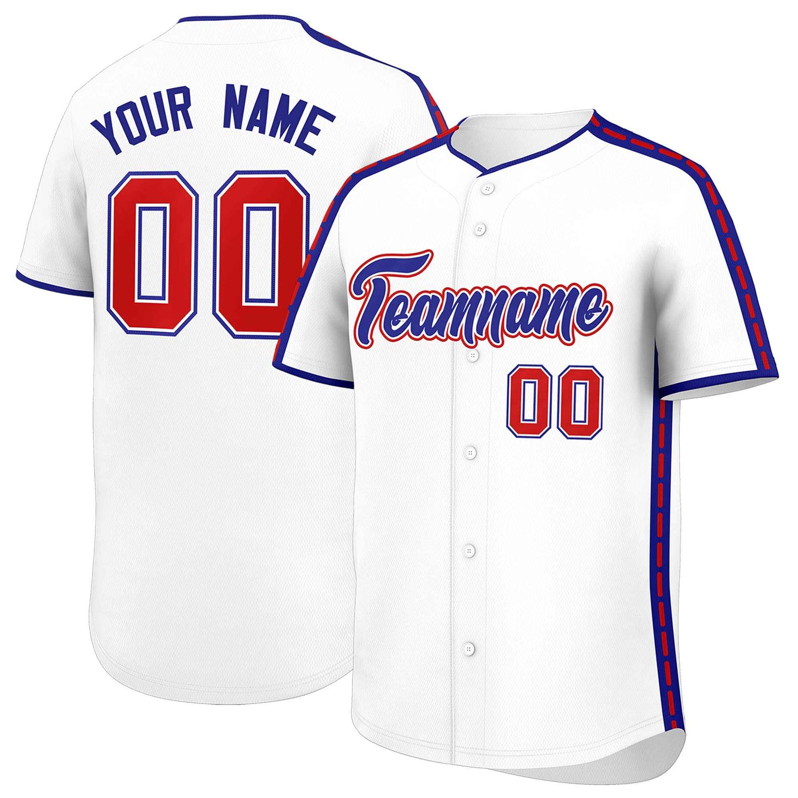 Custom White Royal Color Block Personalized Side Dotted Line Authentic Baseball Jersey