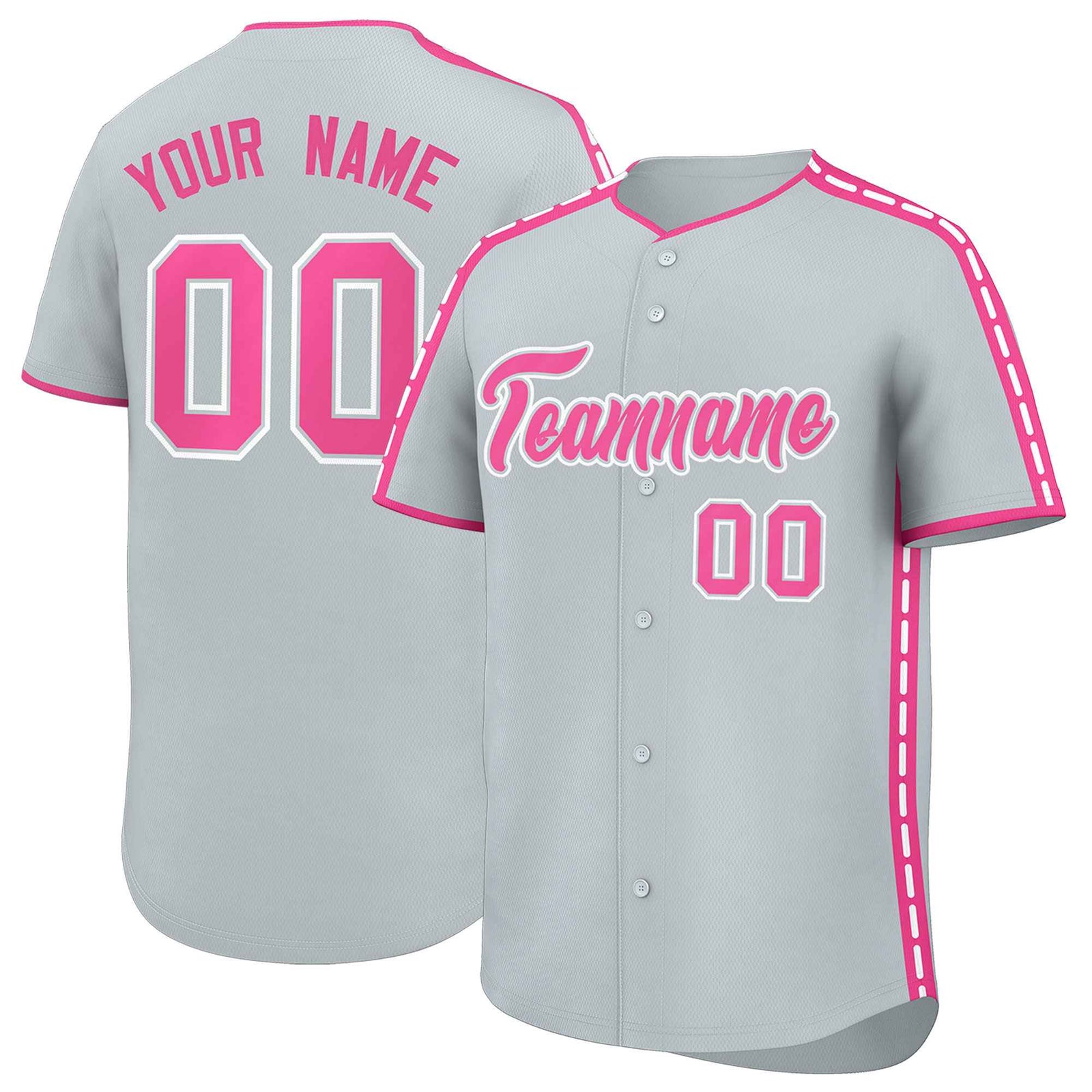 Custom Silver Pink Color Block Personalized Side Dotted Line Authentic Baseball Jersey