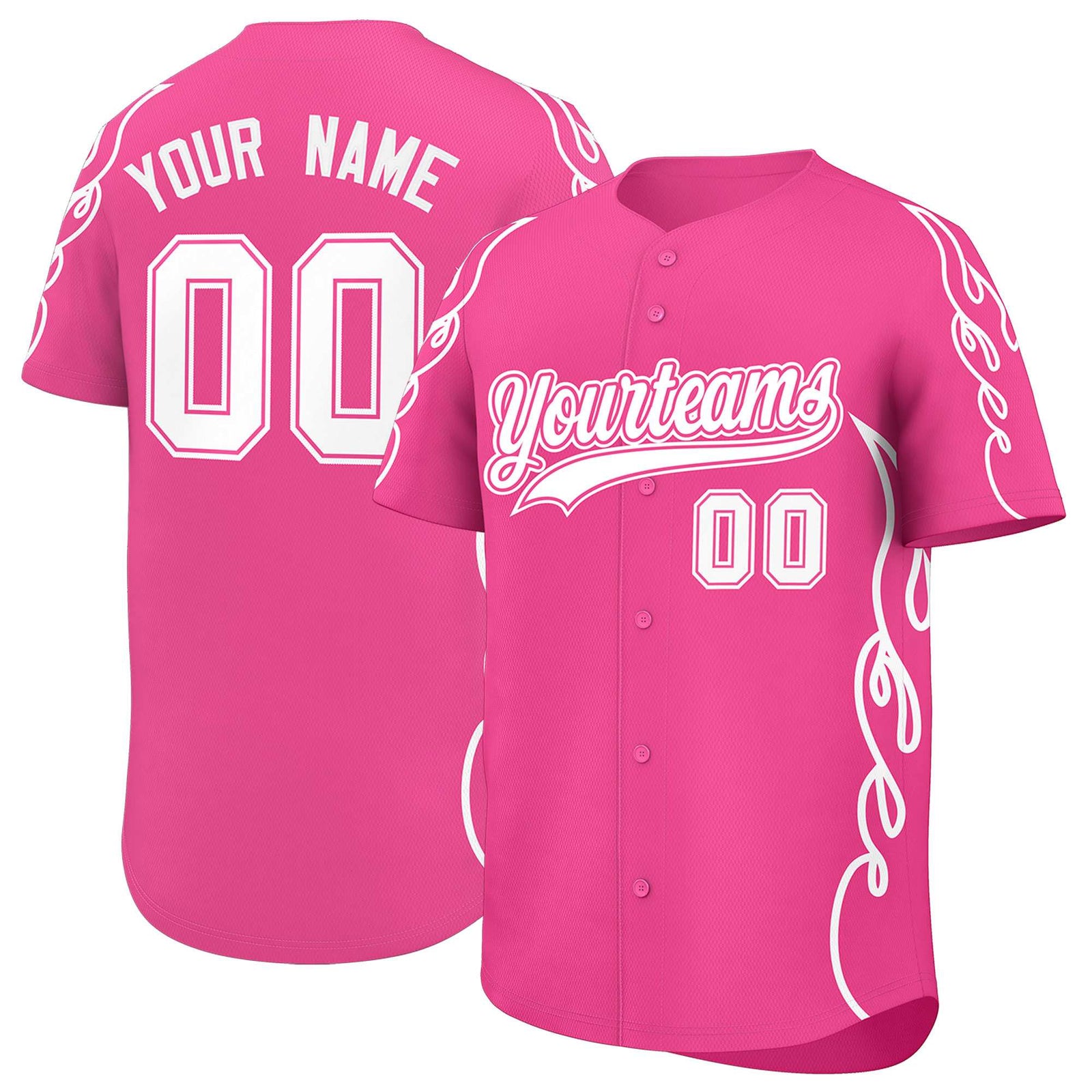 Custom Pink White Side Flame Outline Pattern Sports Uniform Basetball Jersey