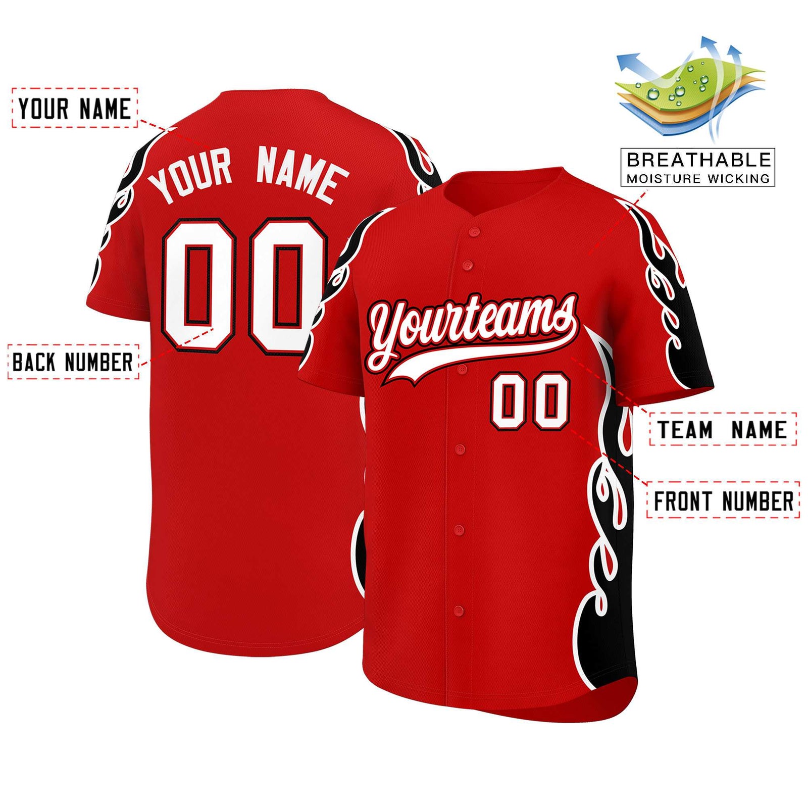 Custom Red Black Side Flame Outline Pattern Sports Uniform Basetball Jersey