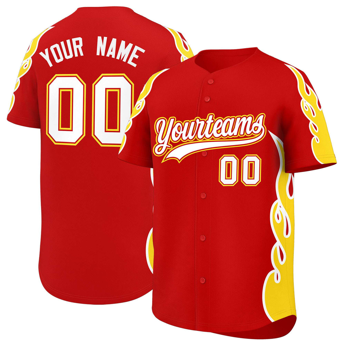 Custom Red Gold Side Flame Outline Pattern Sports Uniform Basetball Jersey