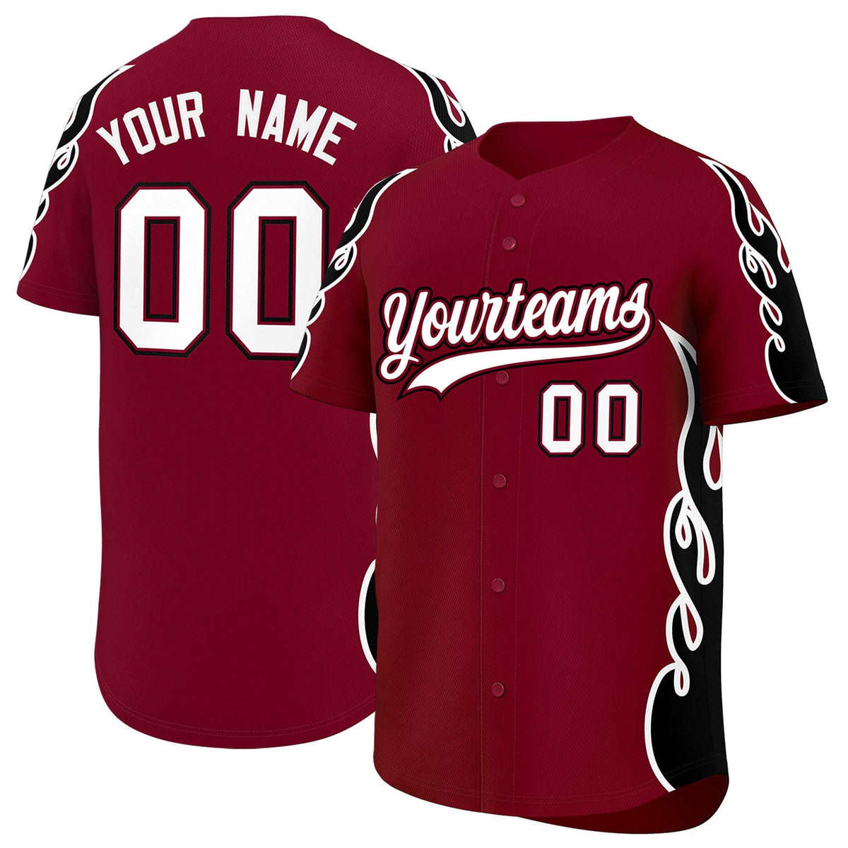 Custom Crimson Black Side Flame Outline Pattern Sports Uniform Basetball Jersey