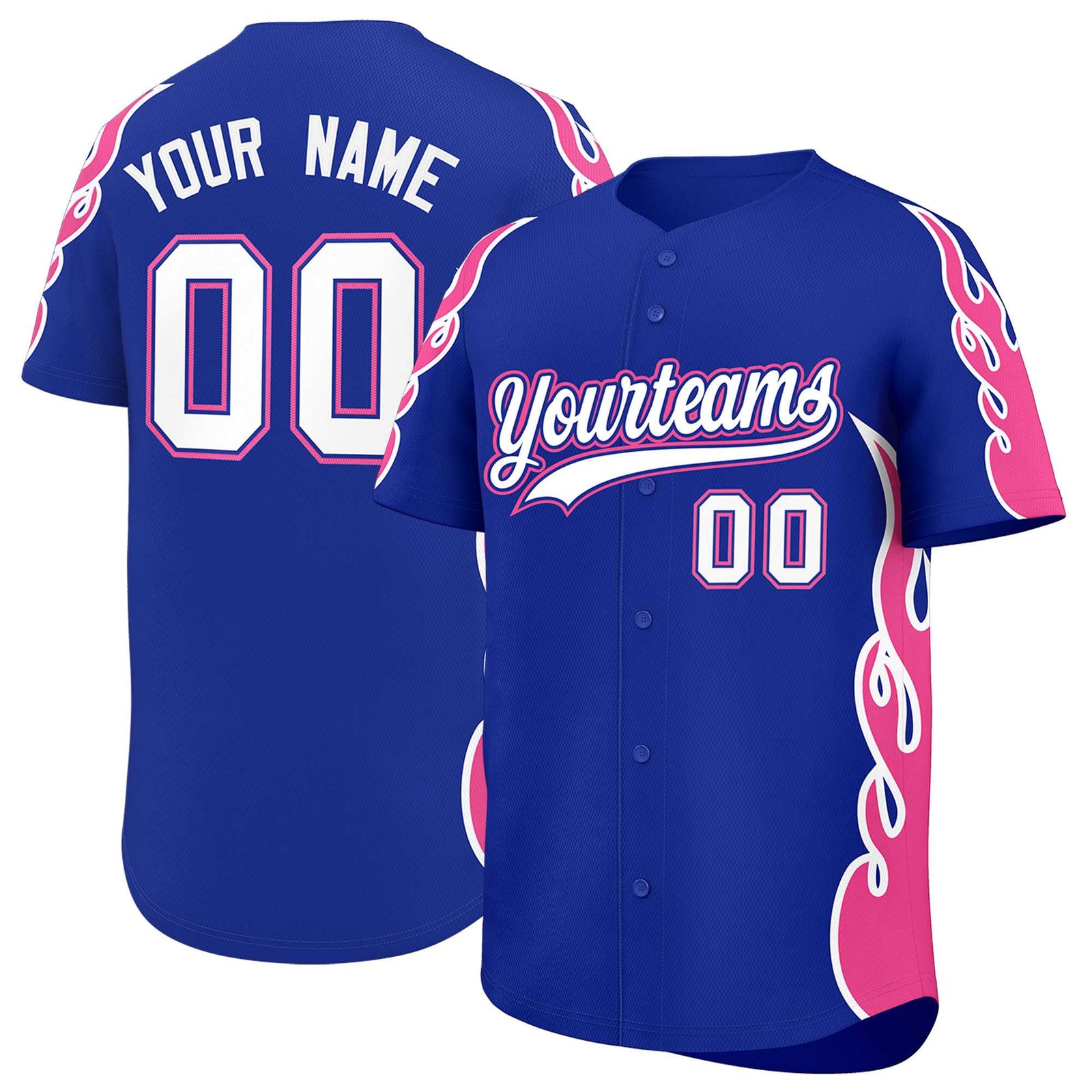 Custom Royal Pink Side Flame Outline Pattern Sports Uniform Basetball Jersey