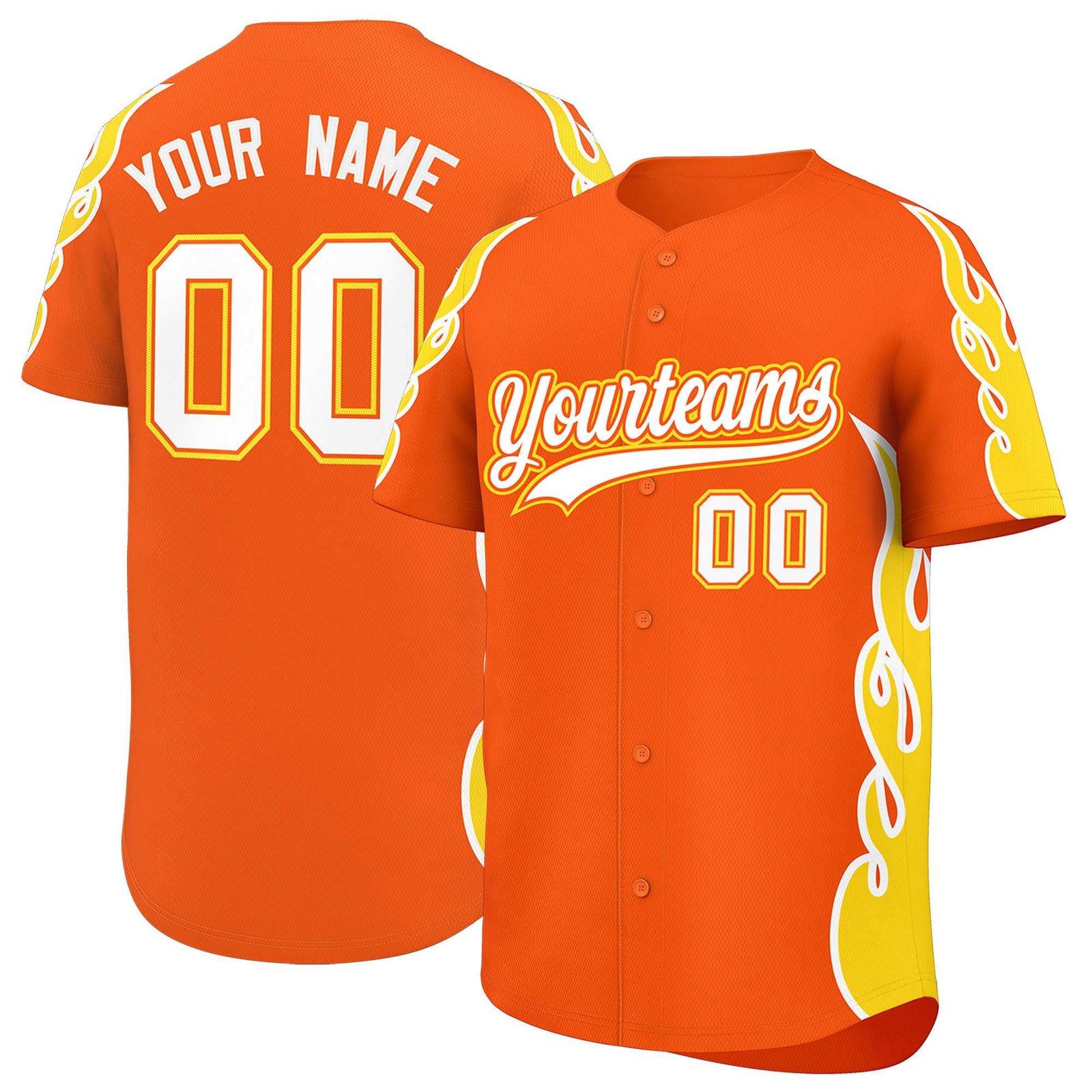 Custom Orange Gold Side Flame Outline Pattern Sports Uniform Basetball Jersey