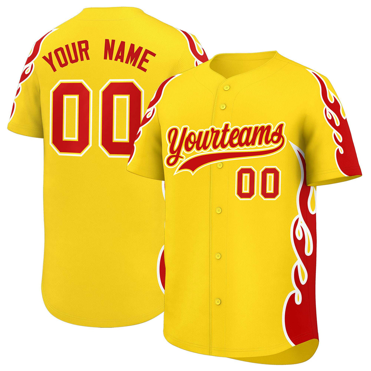 Custom Gold Red Side Flame Outline Pattern Sports Uniform Basetball Jersey
