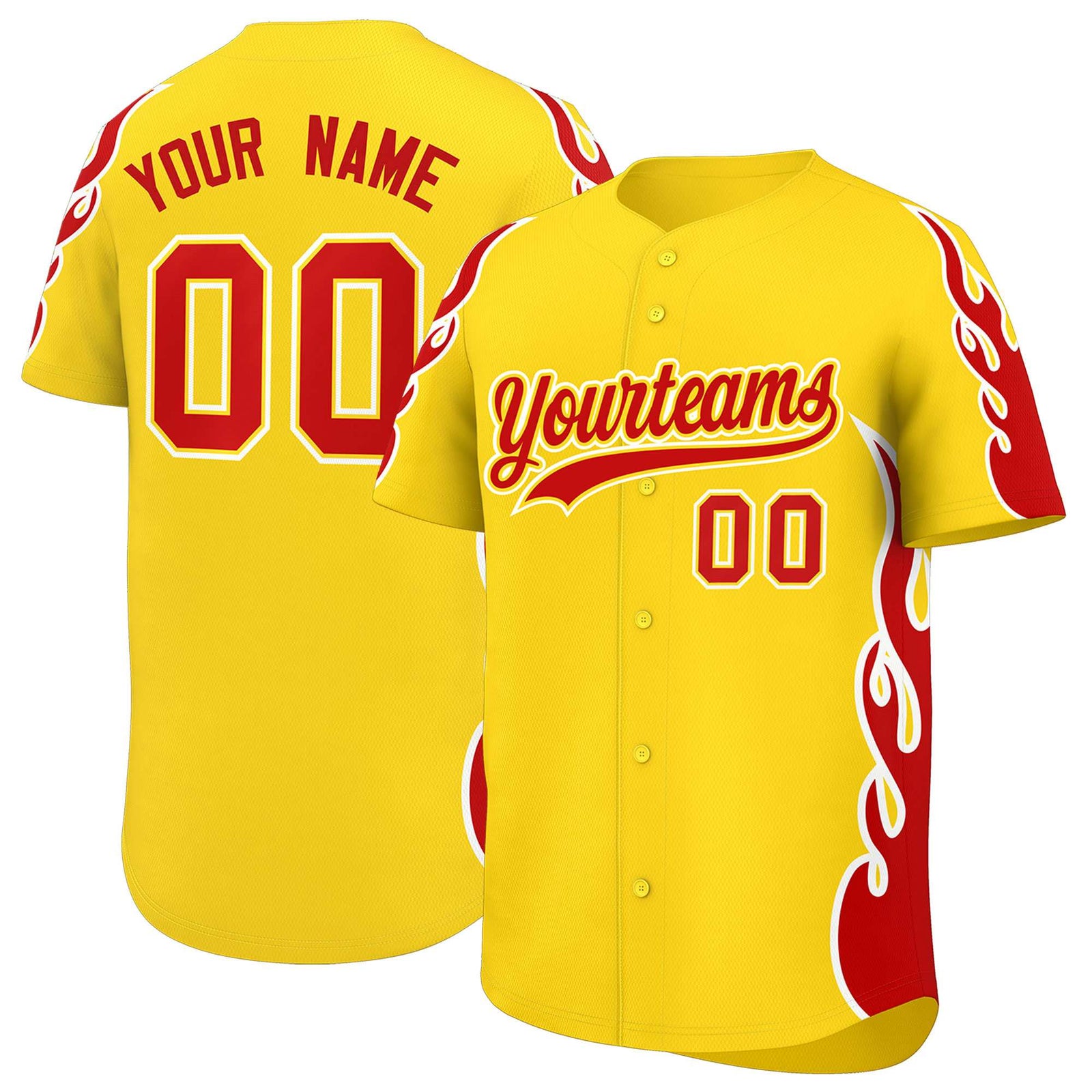 Custom Gold Red Side Flame Outline Pattern Sports Uniform Basetball Jersey